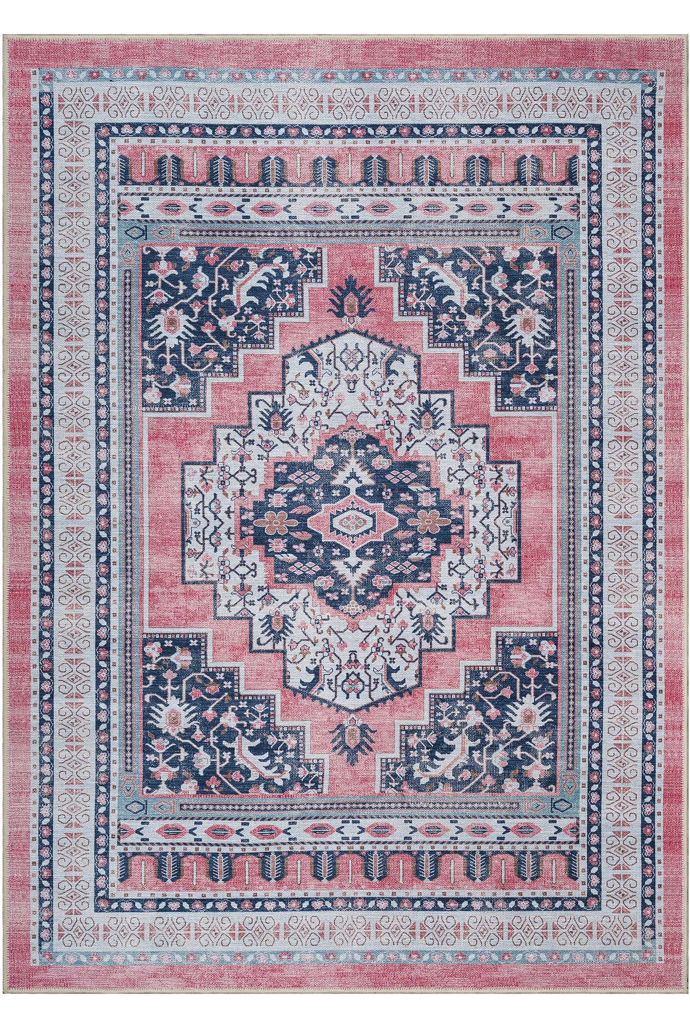 Paulina Pale Pink & Midnight Blue Persian Vintage Rug