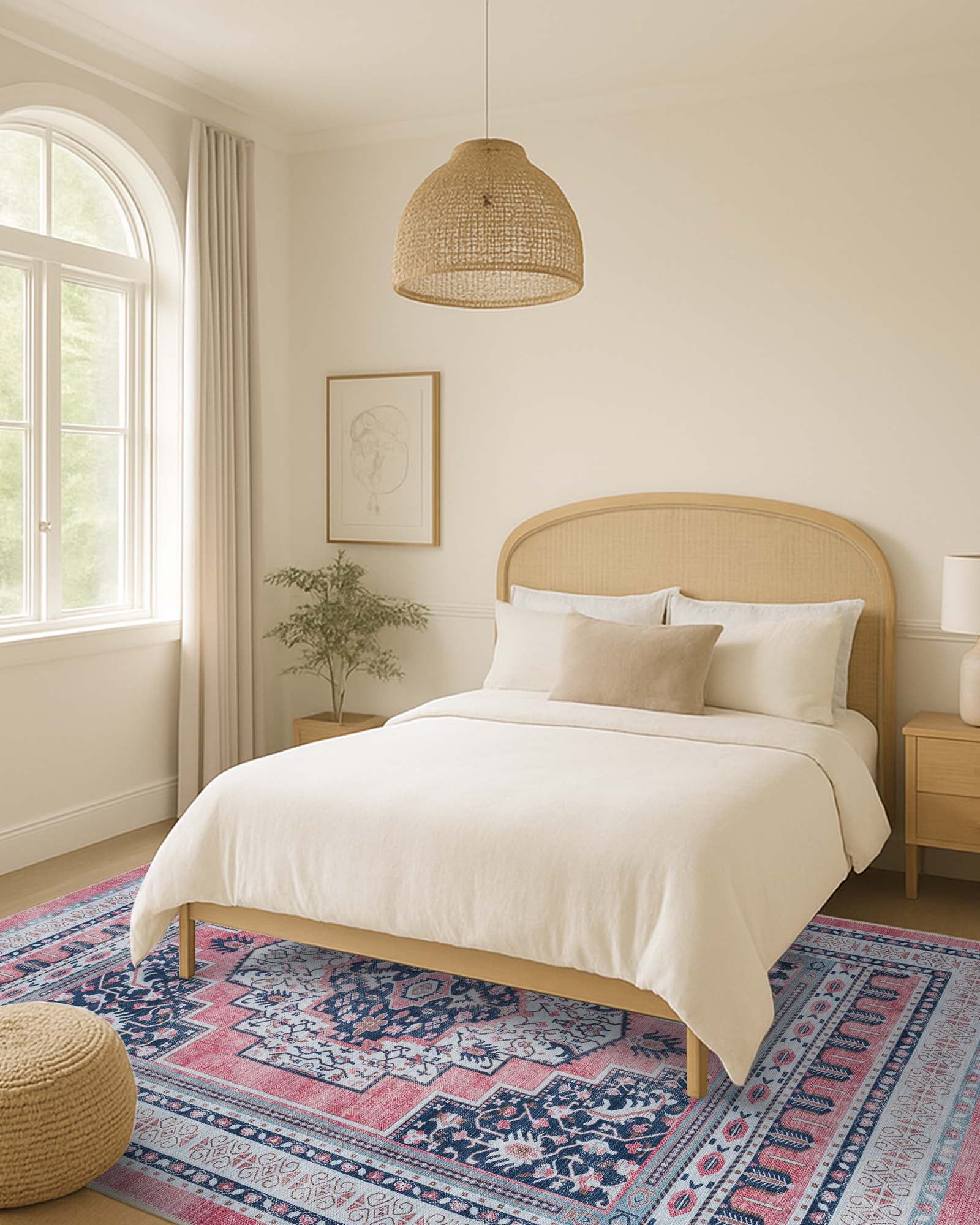 Paulina Pale Pink & Midnight Blue Persian Vintage Rug