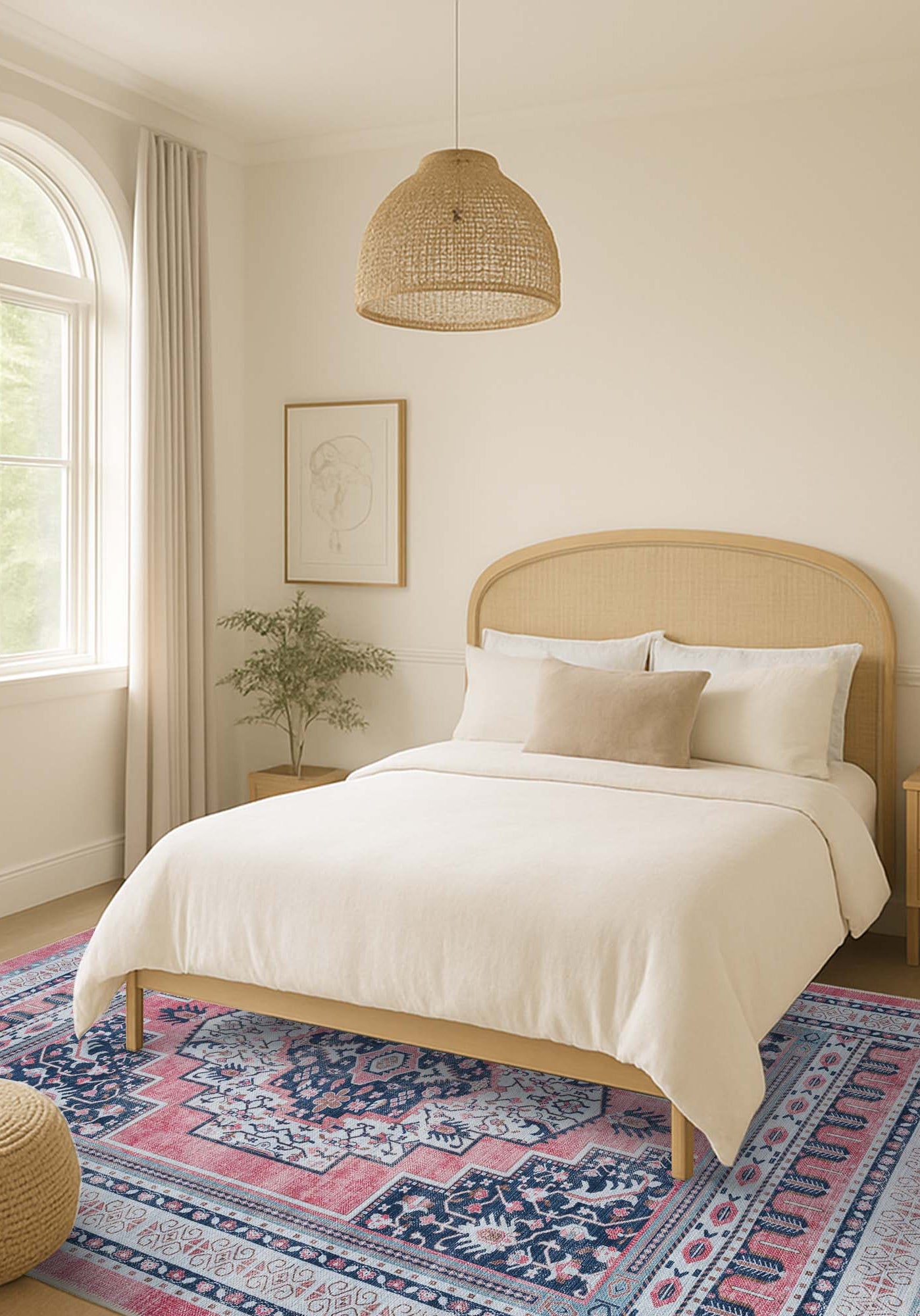 Paulina Pale Pink & Midnight Blue Persian Vintage Rug