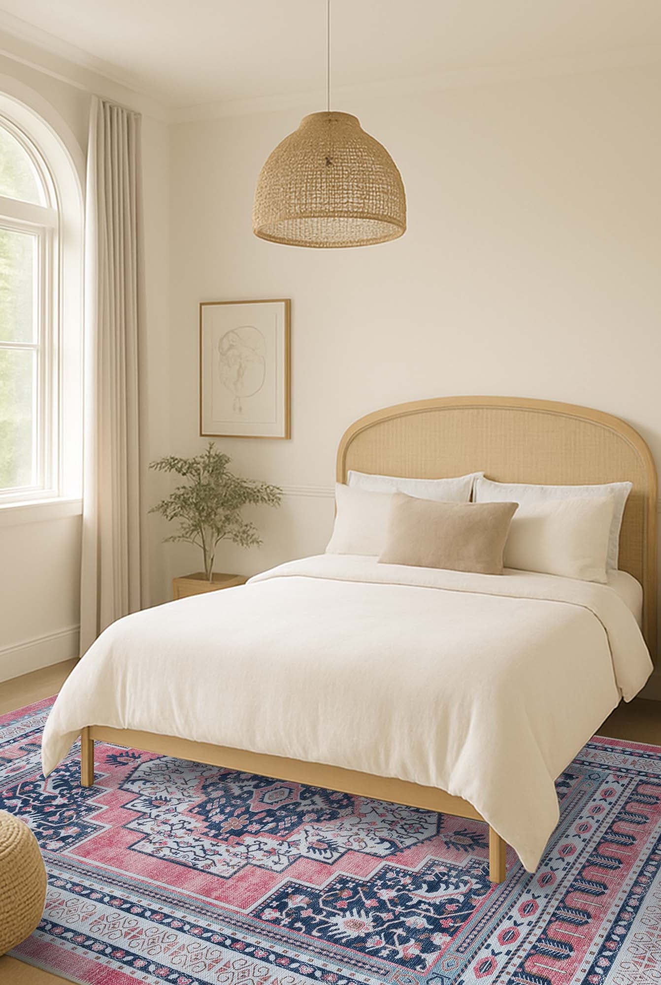 Paulina Pale Pink & Midnight Blue Persian Vintage Rug