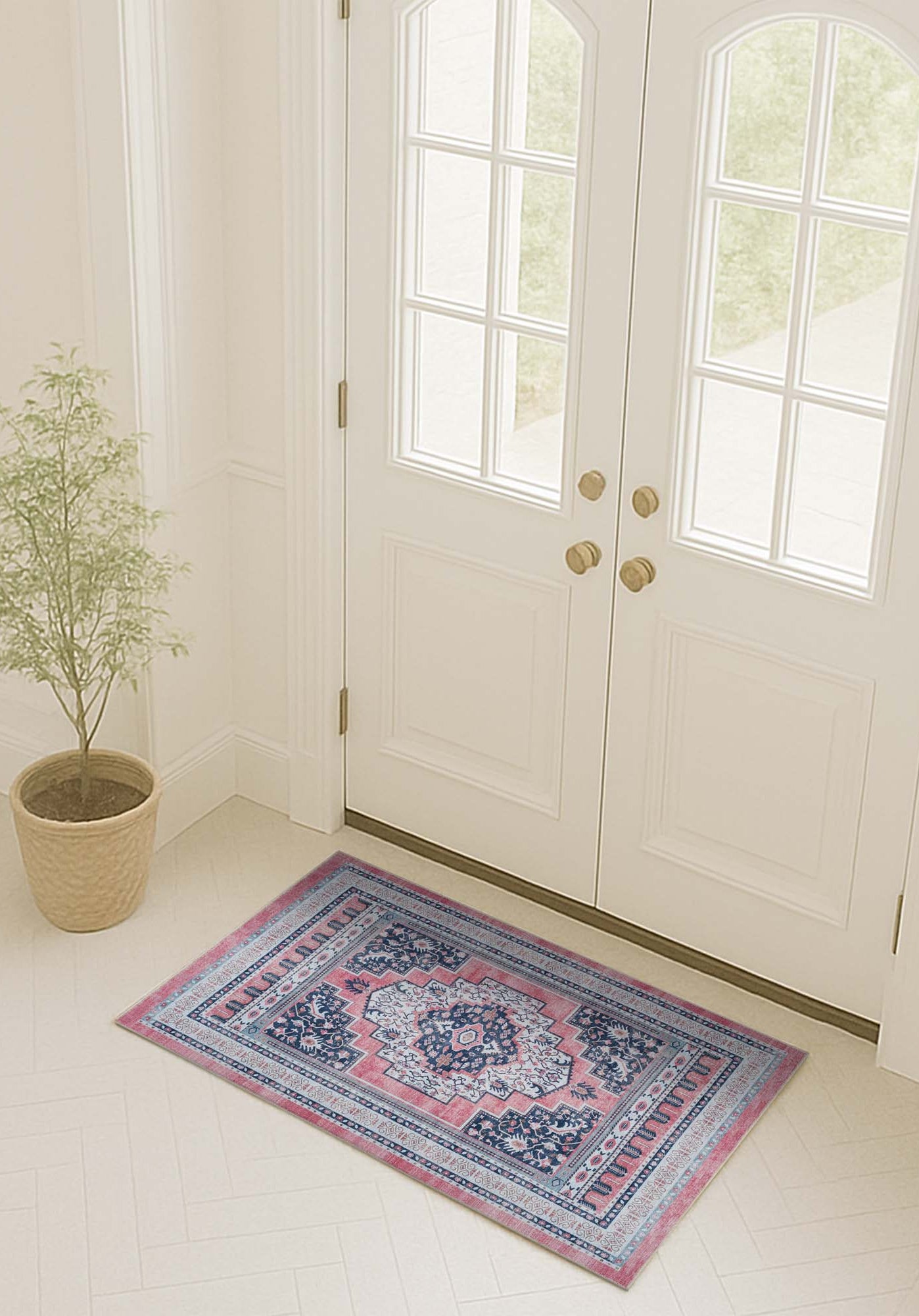 Paulina Pale Pink & Midnight Blue Persian Vintage Rug