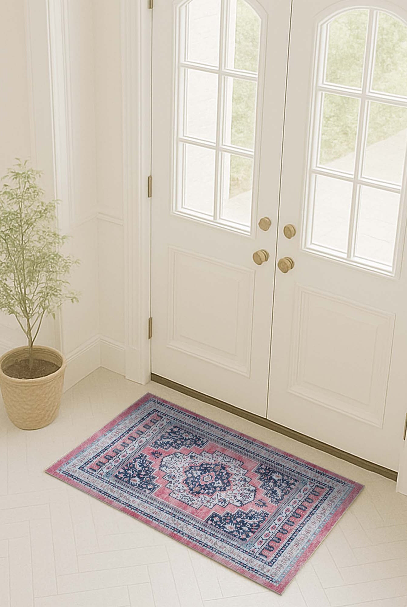 Paulina Pale Pink & Midnight Blue Persian Vintage Rug