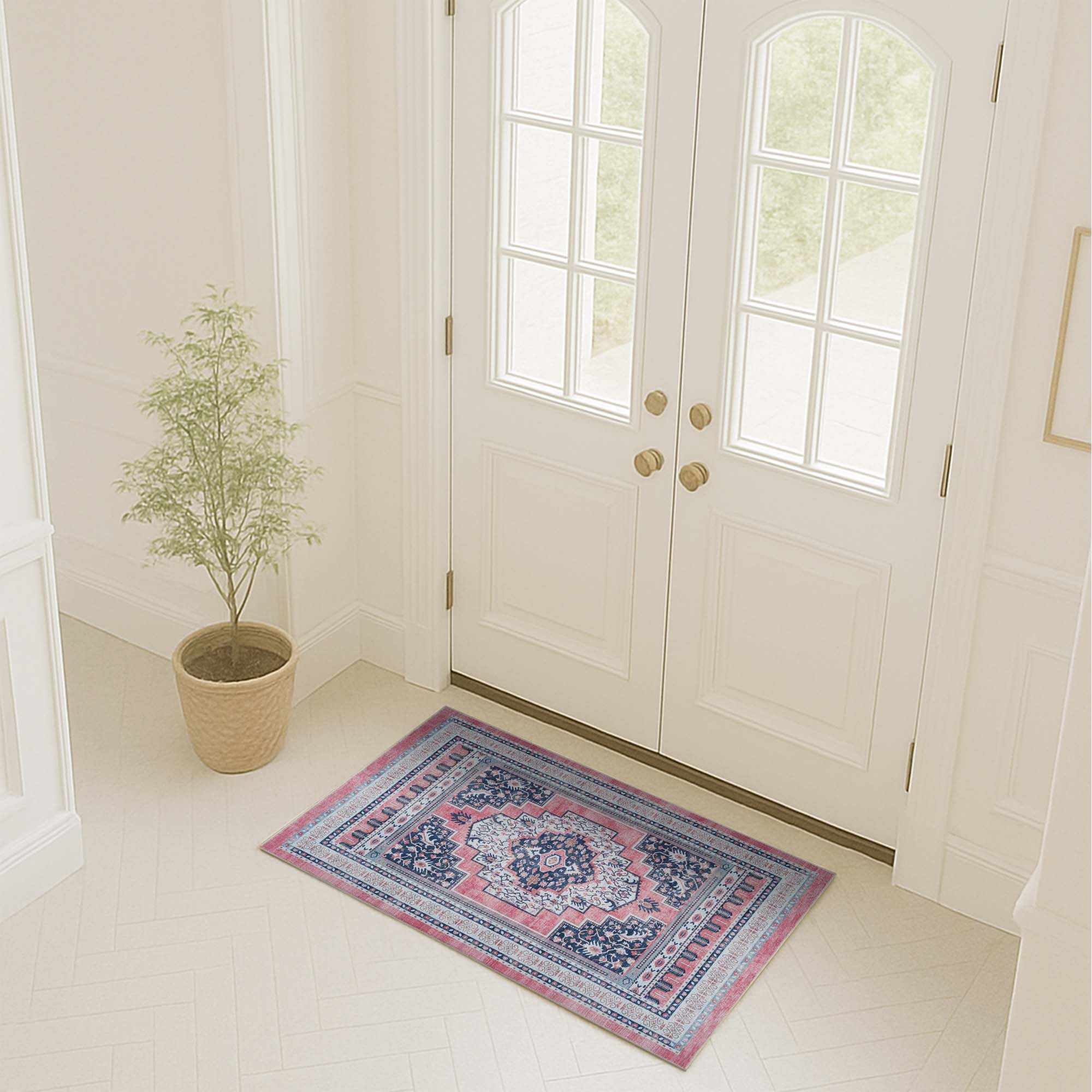 Paulina Pale Pink & Midnight Blue Persian Vintage Rug