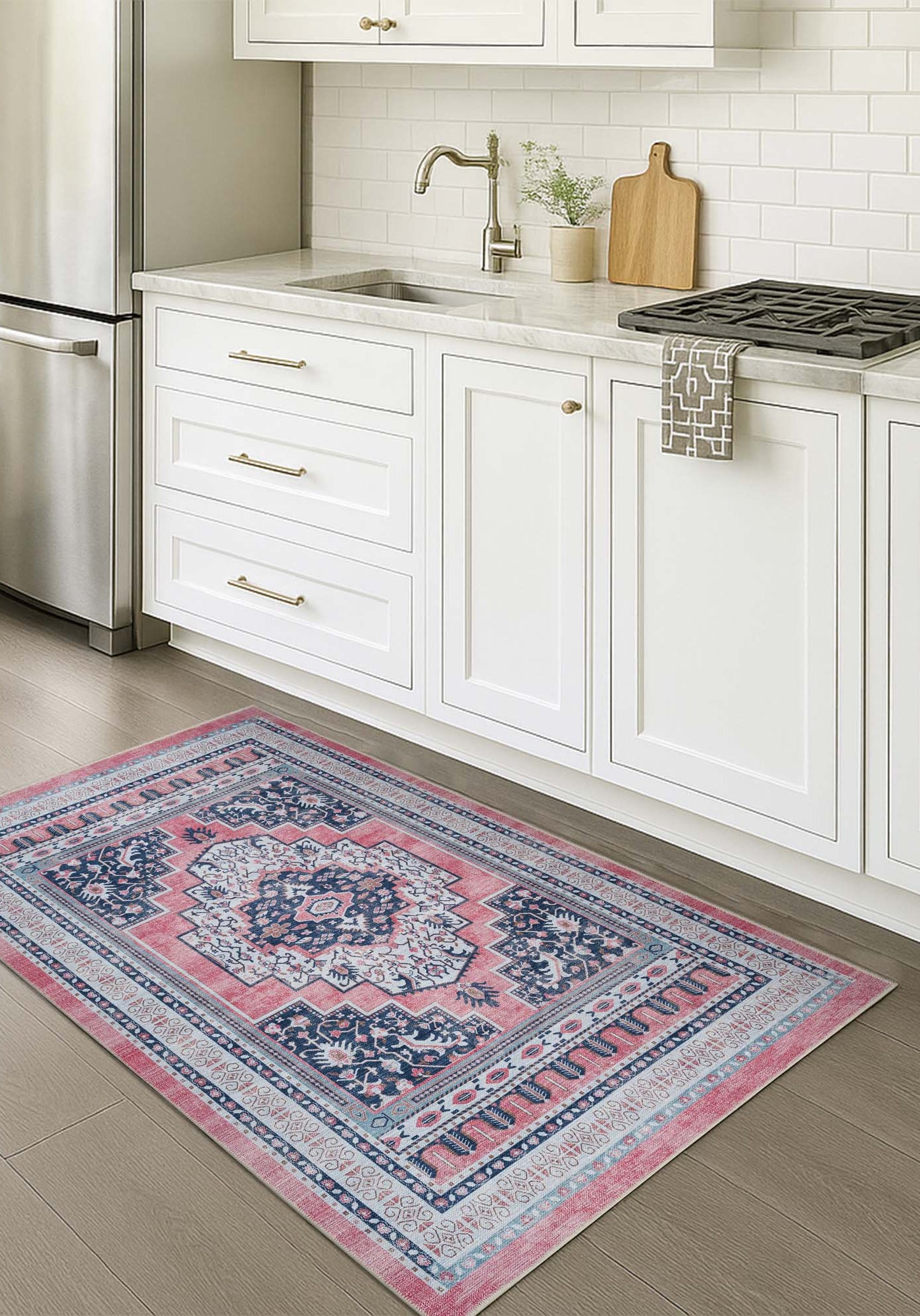 Paulina Pale Pink & Midnight Blue Persian Vintage Rug