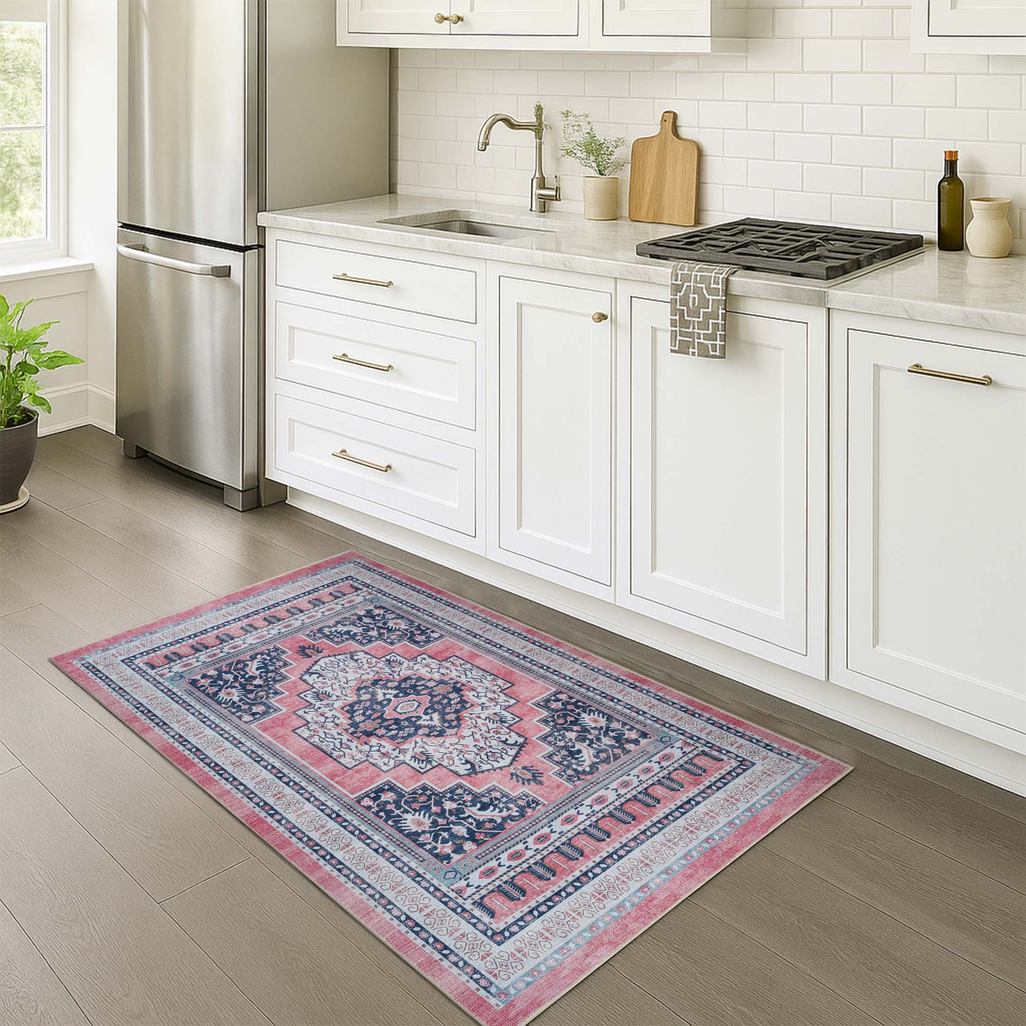 Paulina Pale Pink & Midnight Blue Persian Vintage Rug