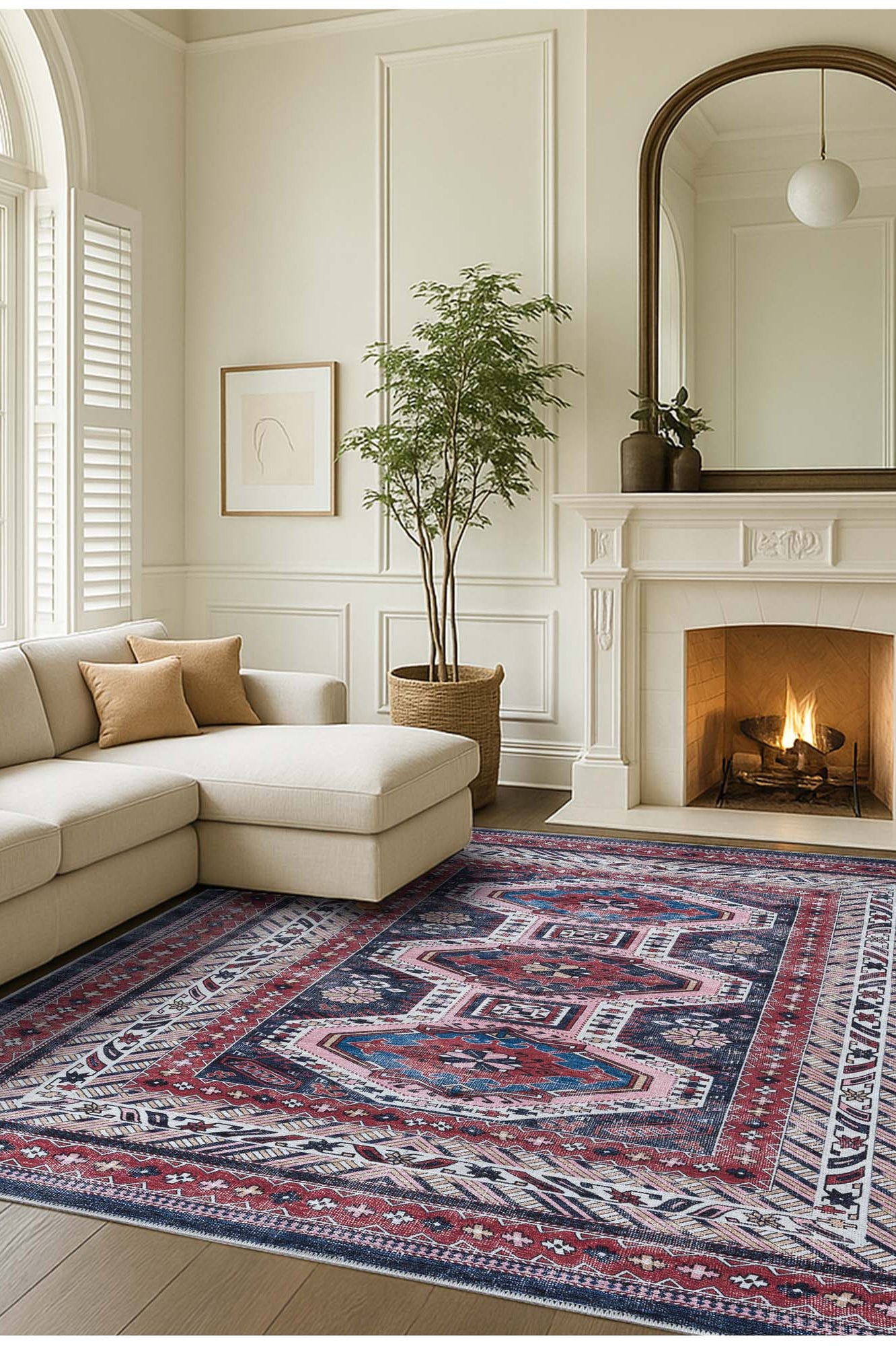 Kazak Vintage Blue Rust Oriental Rug