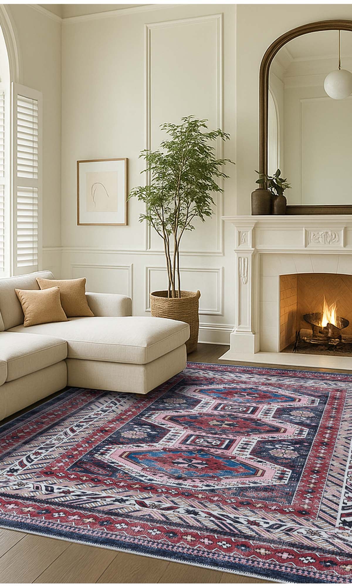 Kazak Vintage Blue Rust Oriental Rug