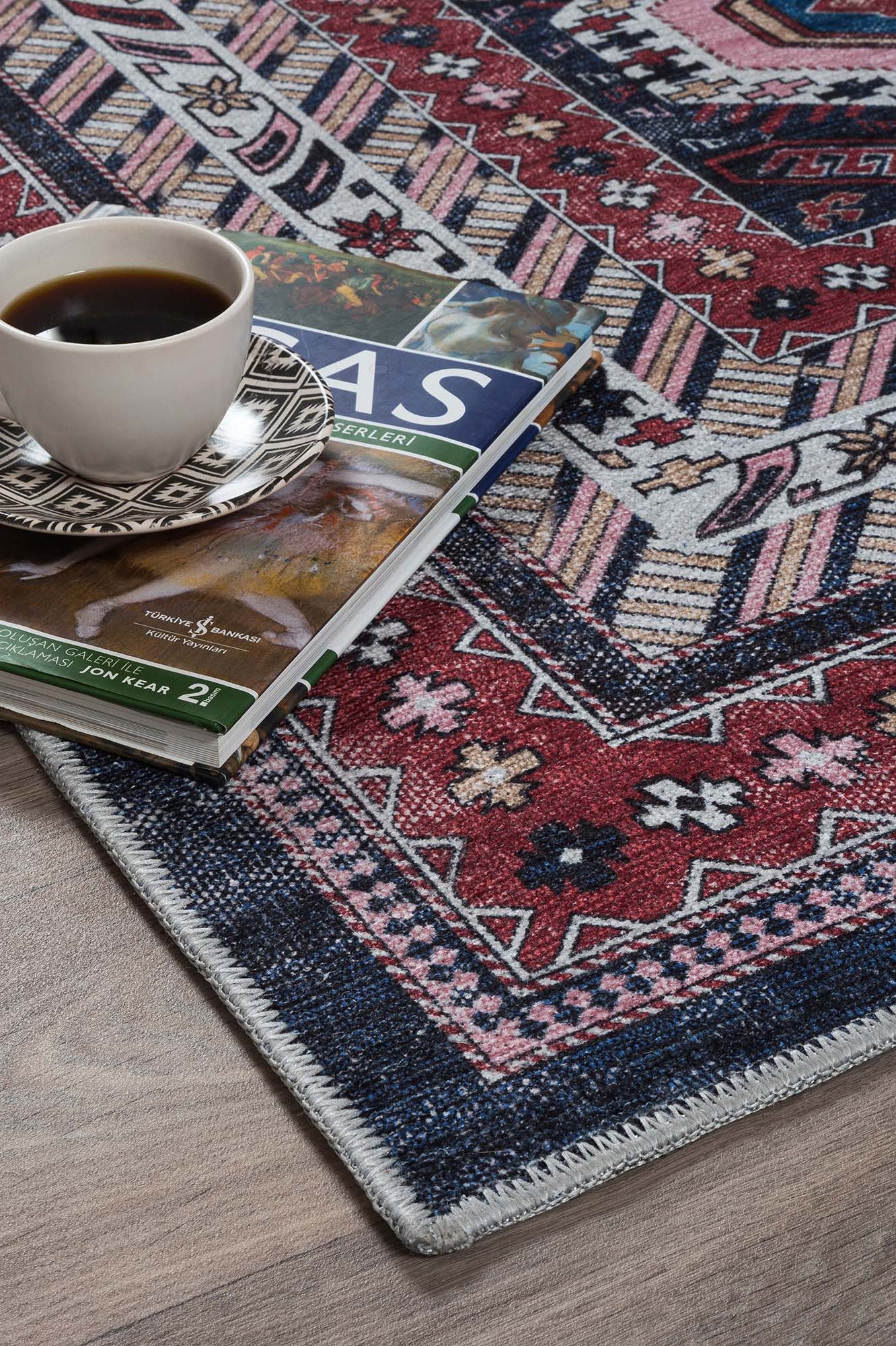 Kazak Vintage Blue Rust Oriental Rug