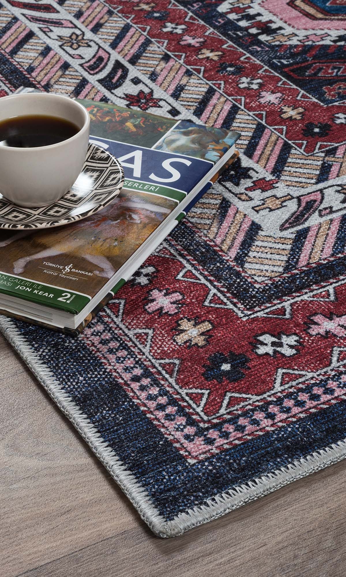 Kazak Vintage Blue Rust Oriental Rug