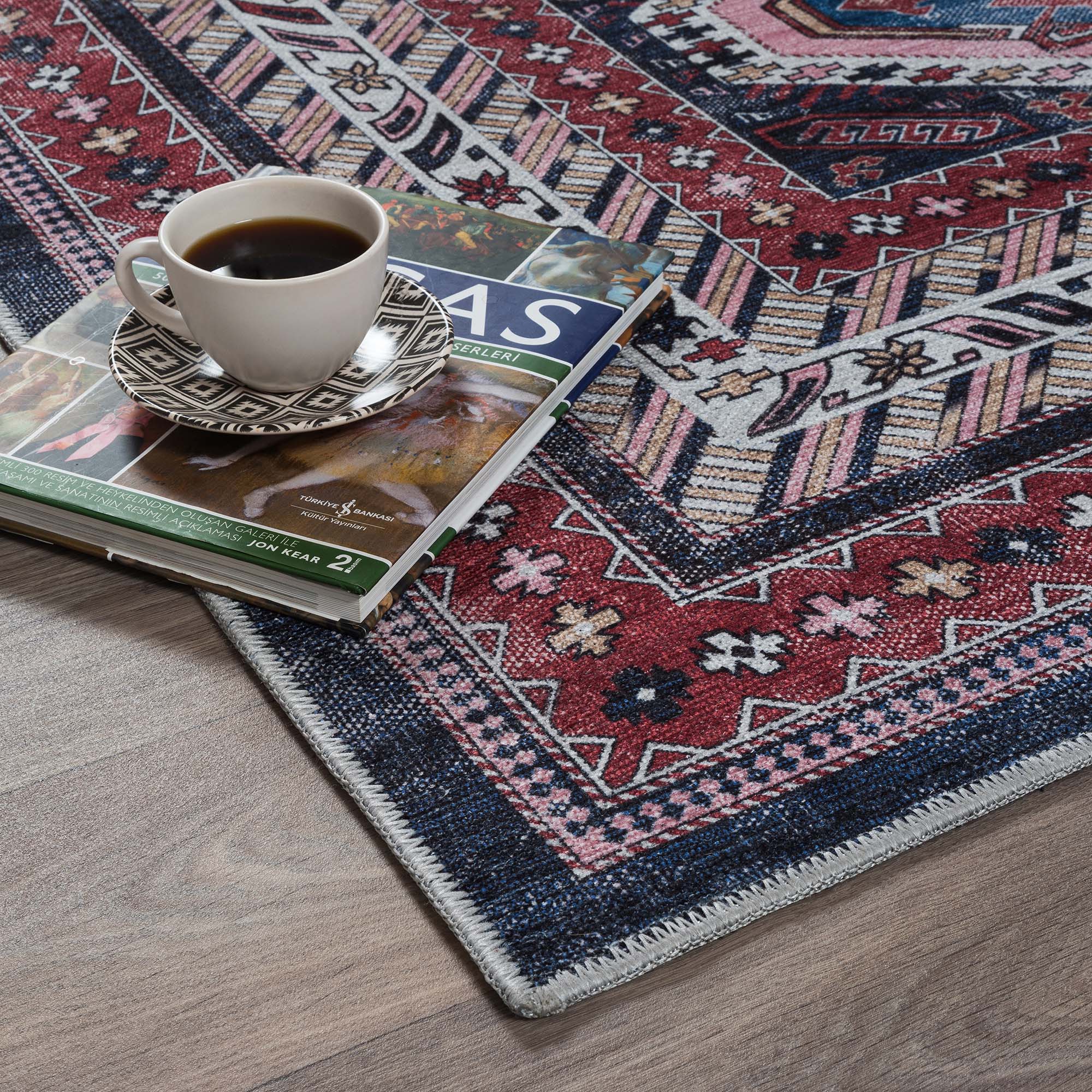 Kazak Vintage Blue Rust Oriental Rug