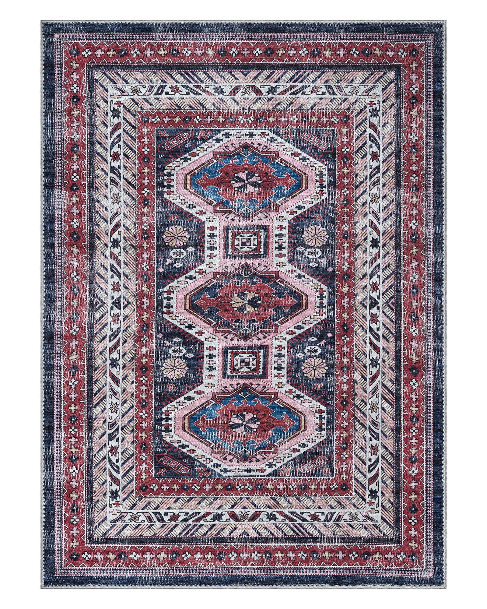 Kazak Vintage Blue Rust Oriental Rug