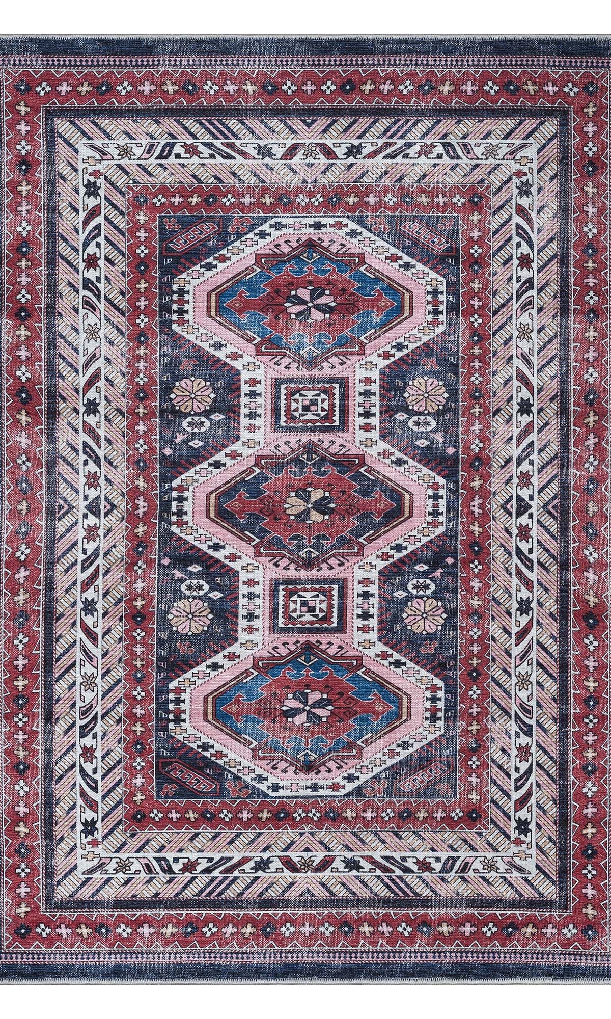 Kazak Vintage Blue Rust Oriental Rug
