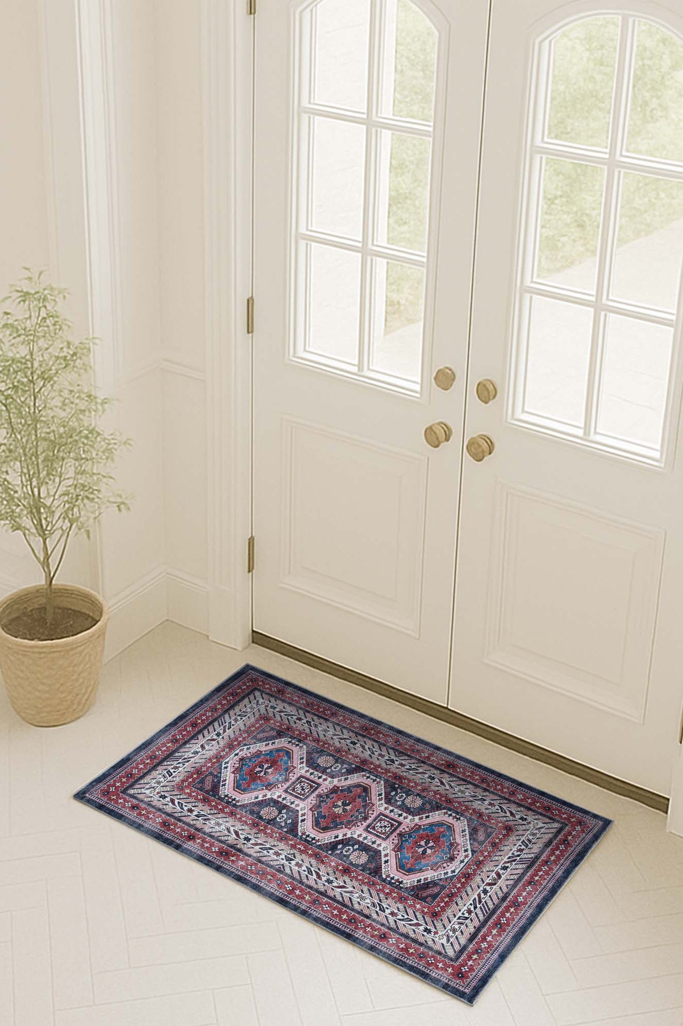 Kazak Vintage Blue Rust Oriental Rug