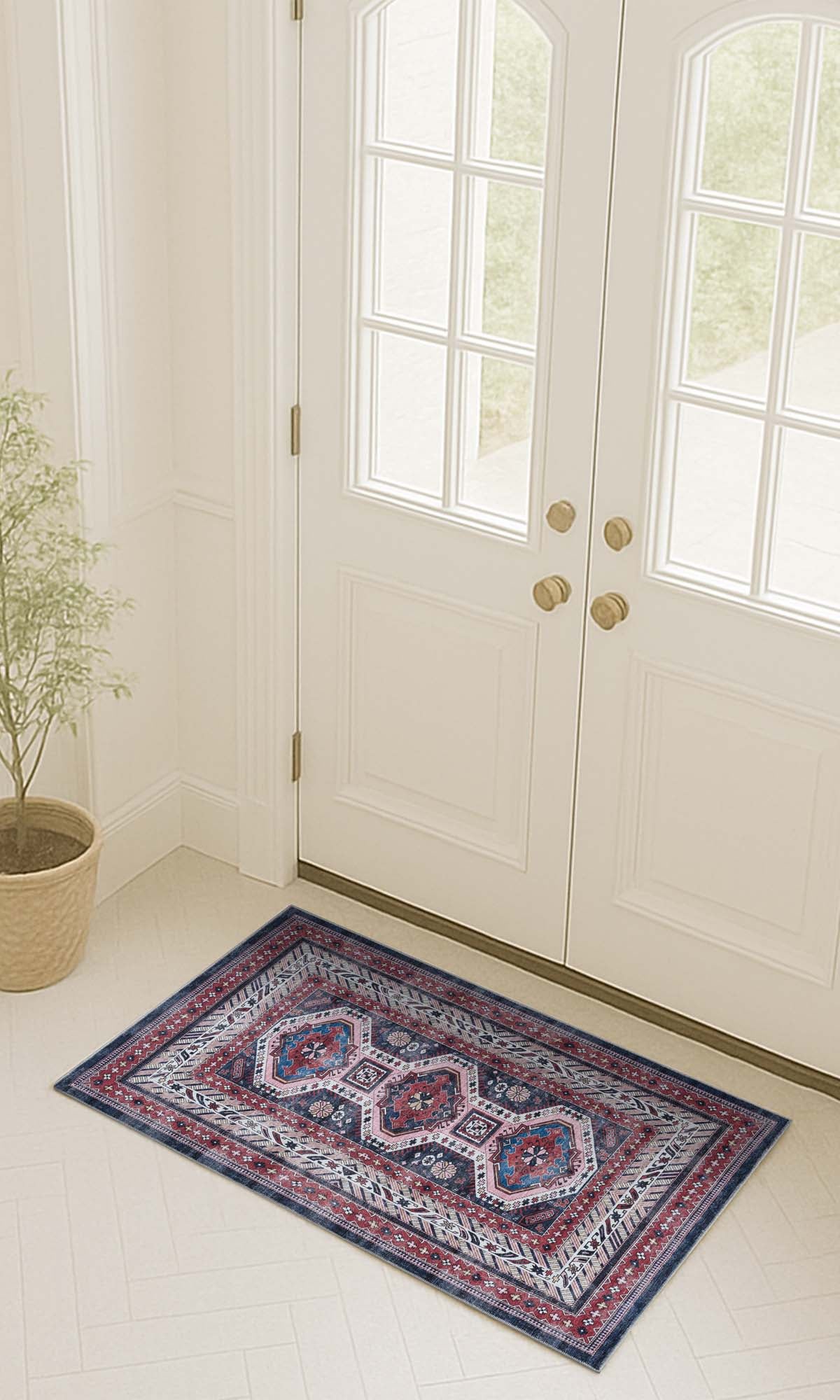 Kazak Vintage Blue Rust Oriental Rug