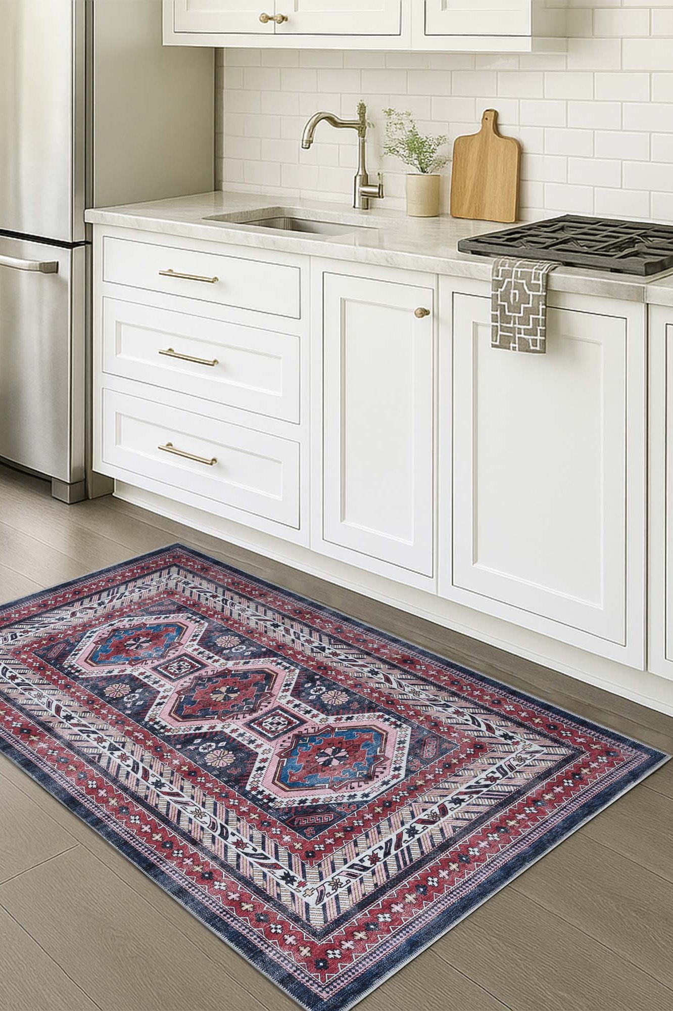 Kazak Vintage Blue Rust Oriental Rug