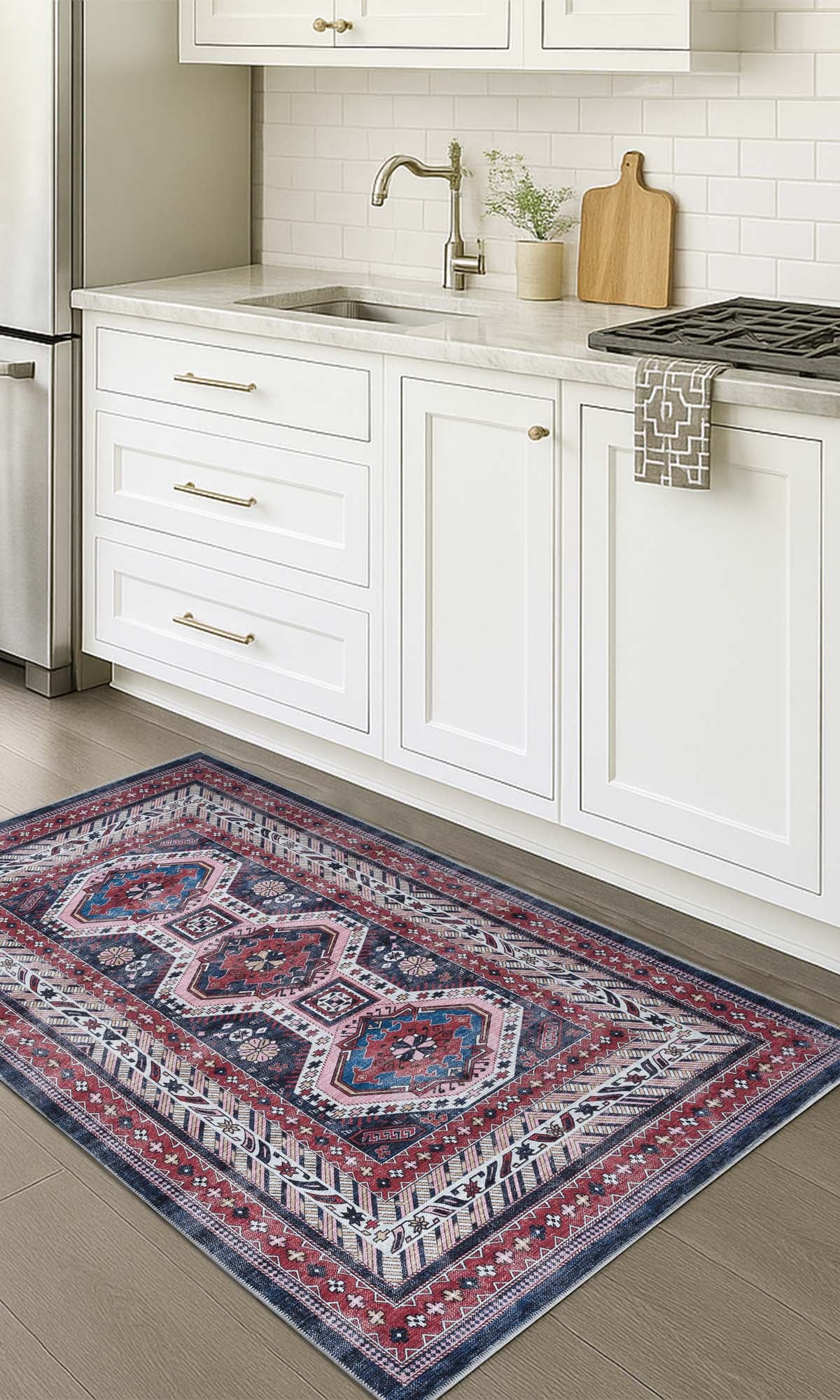 Kazak Vintage Blue Rust Oriental Rug