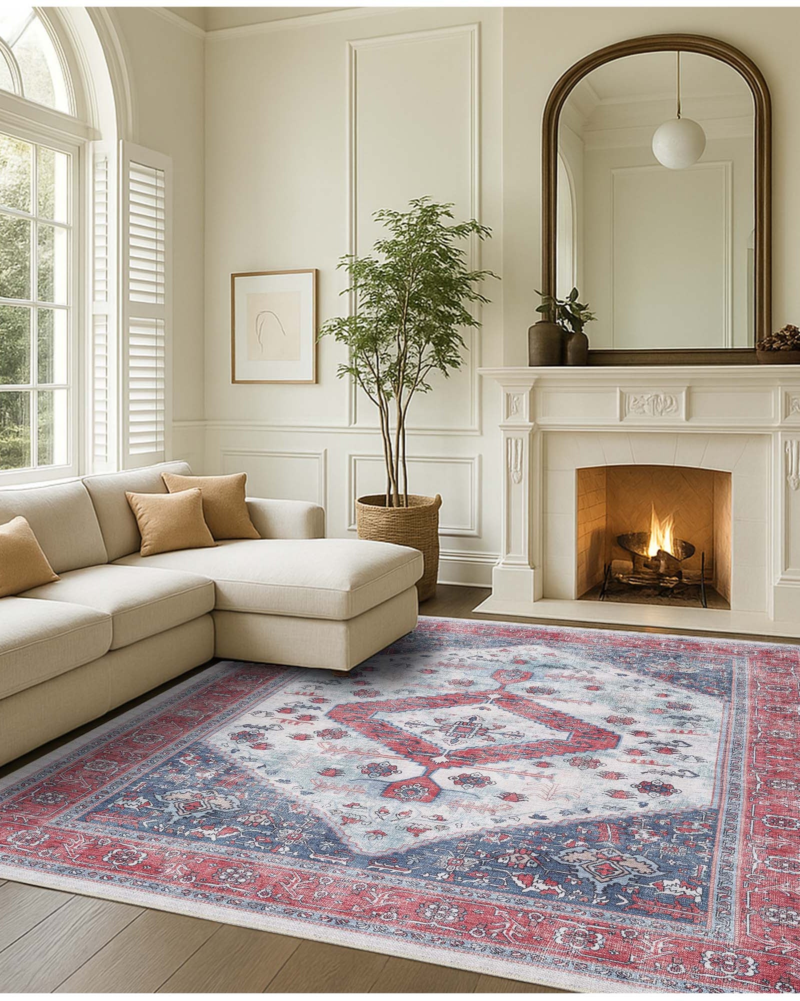 Sandrine Blue Orange Serapi Antique Persian Rug