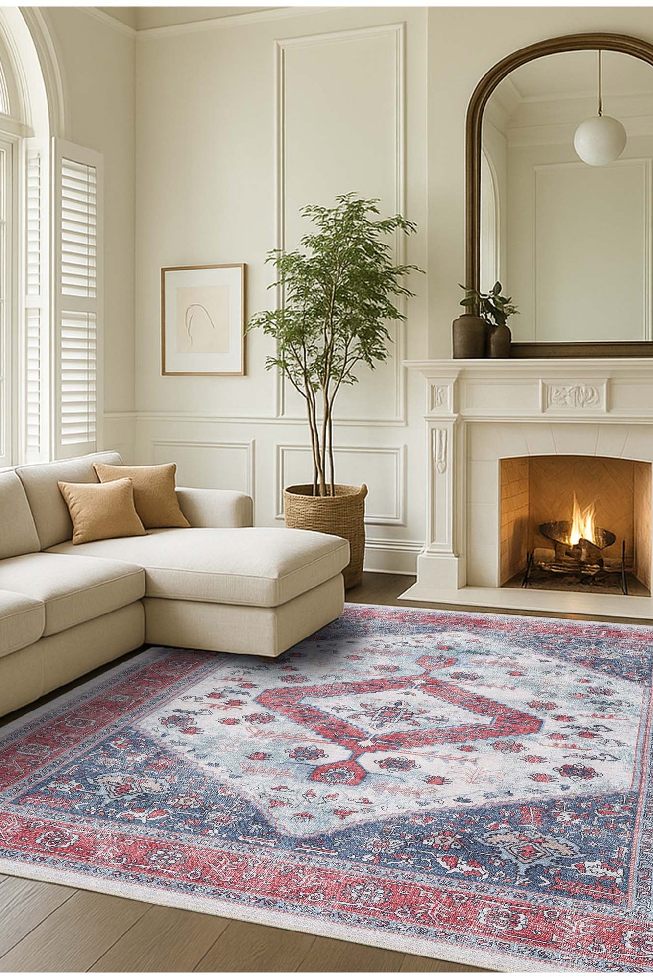 Sandrine Blue Orange Serapi Antique Persian Rug