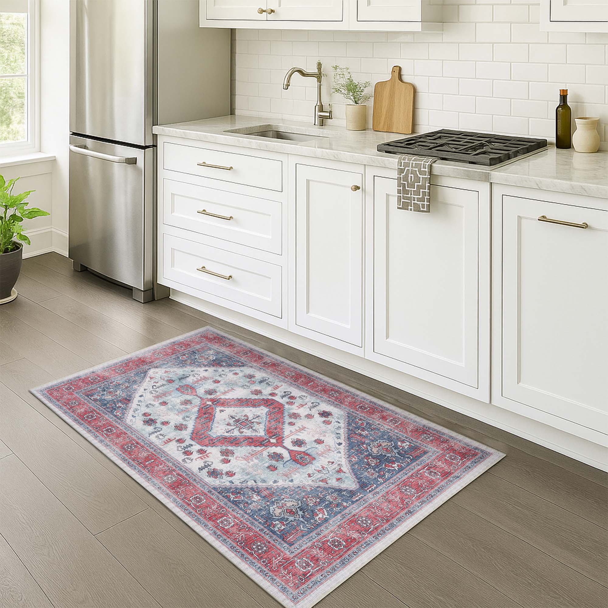 Sandrine Blue Orange Serapi Antique Persian Rug