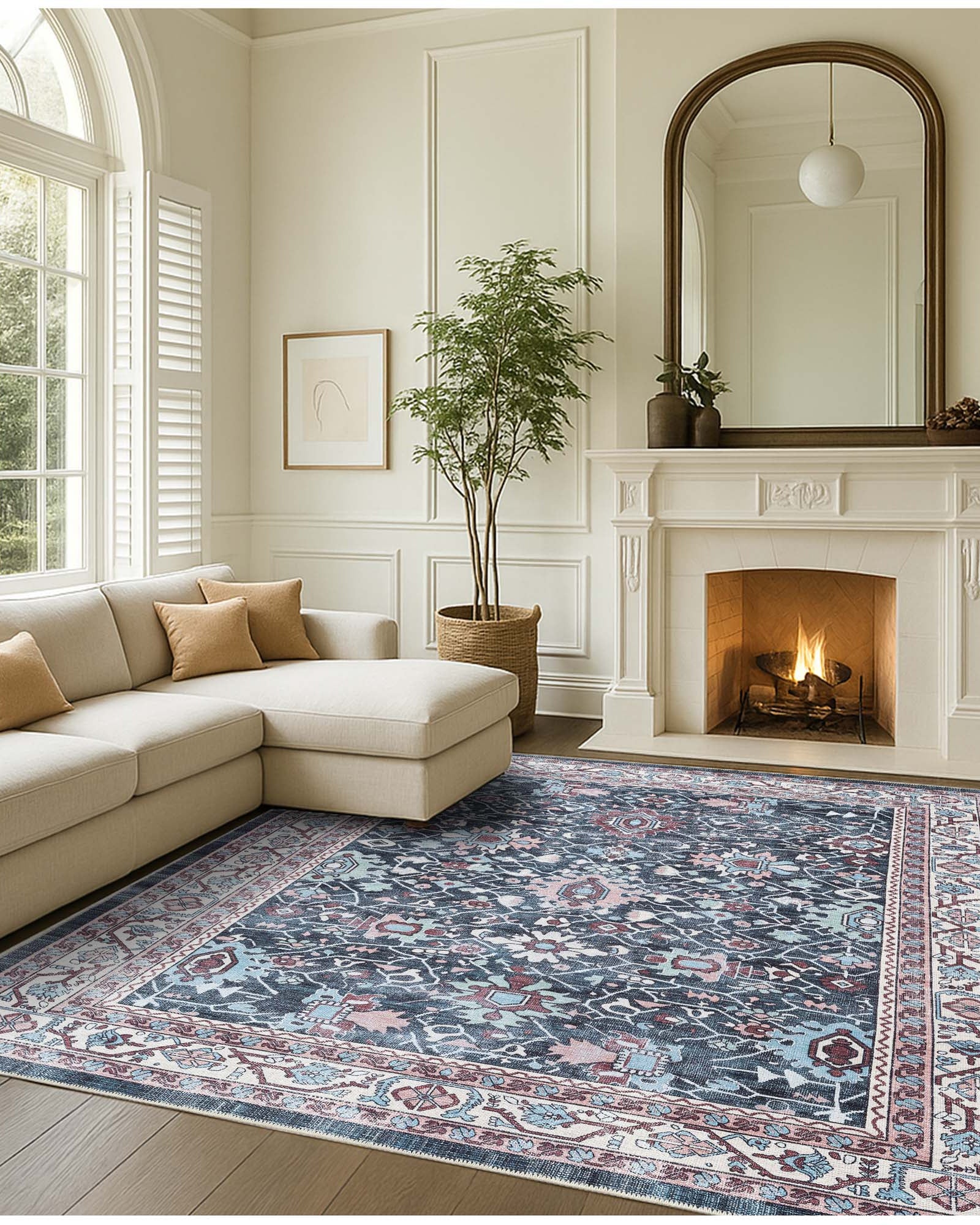 Axelle Blue Turkish Oushak Vintage Rug