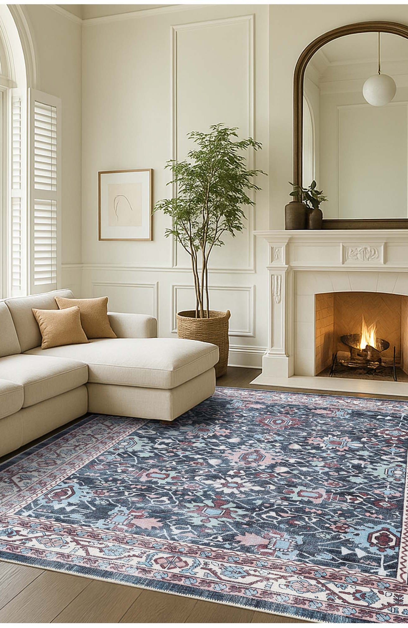 Axelle Blue Turkish Oushak Vintage Rug