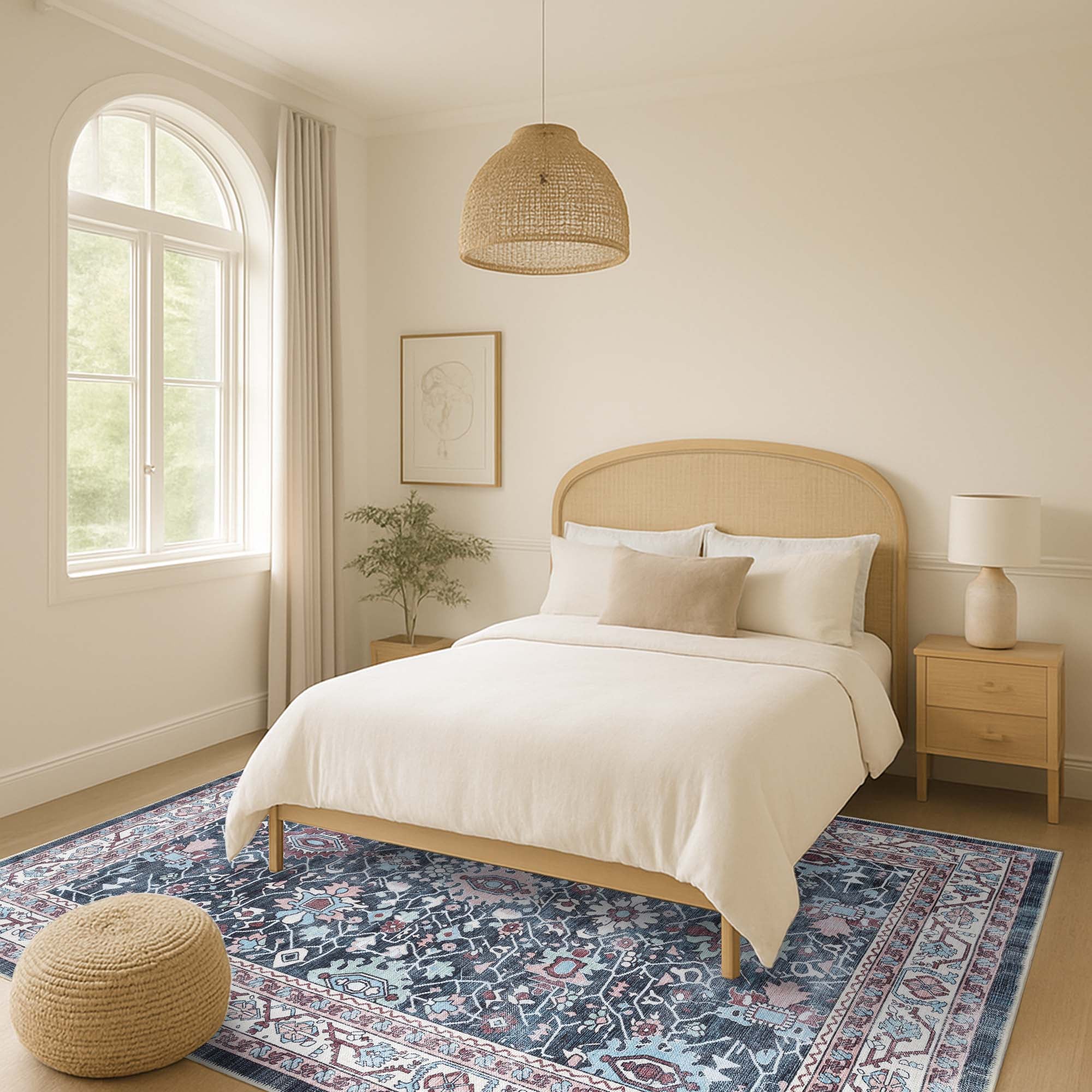 Axelle Blue Turkish Oushak Vintage Rug