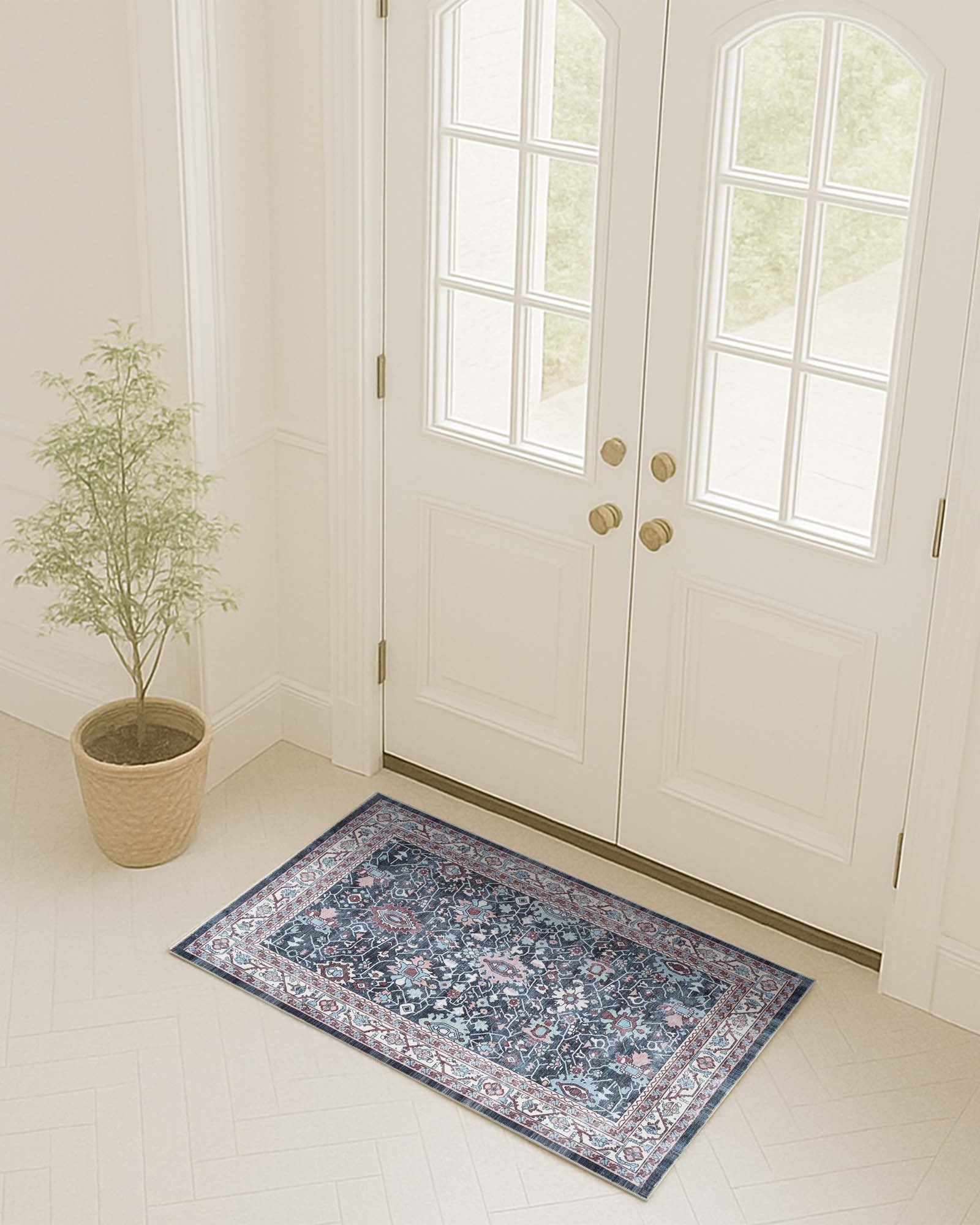 Axelle Blue Turkish Oushak Vintage Rug