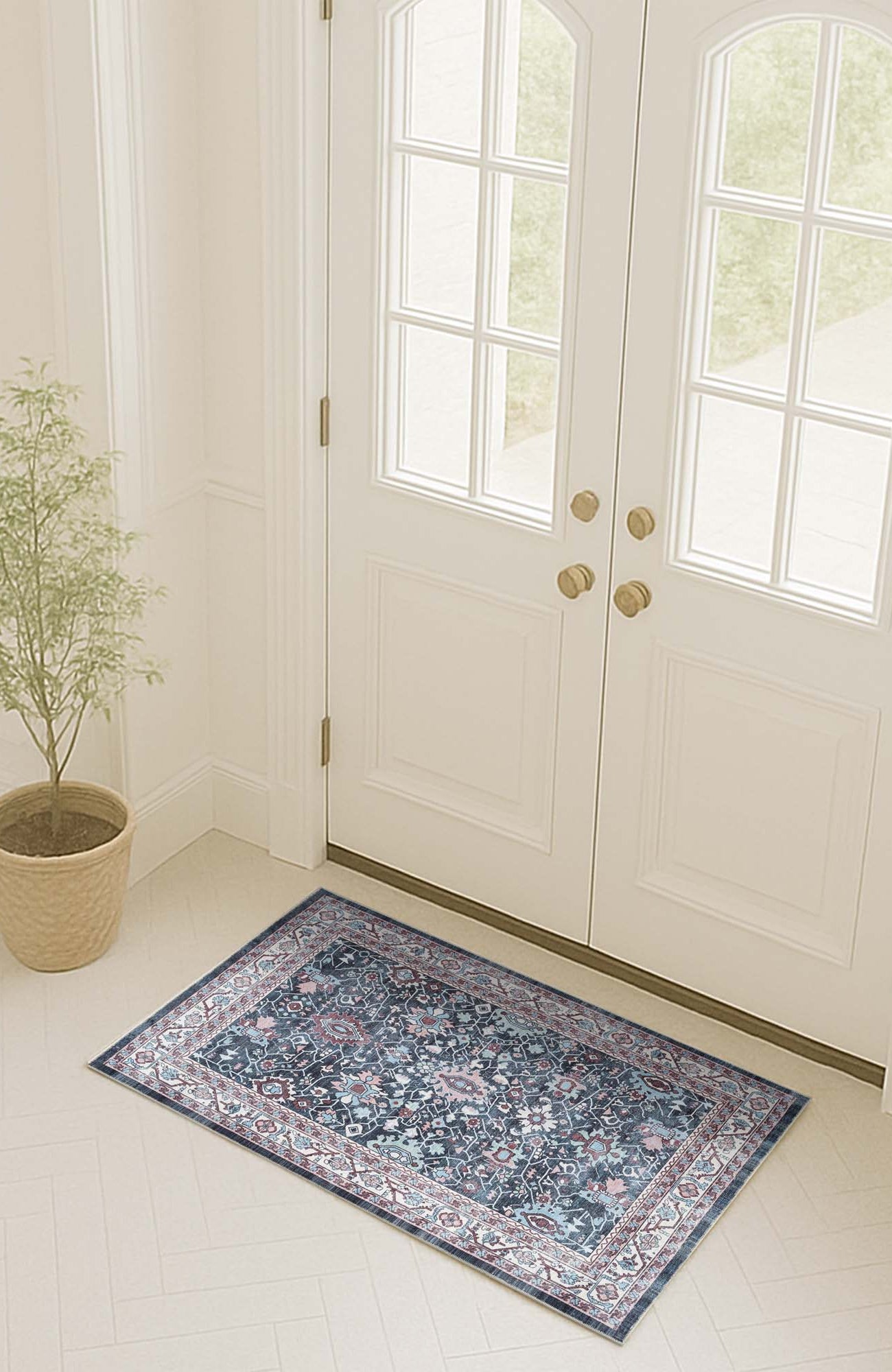 Axelle Blue Turkish Oushak Vintage Rug