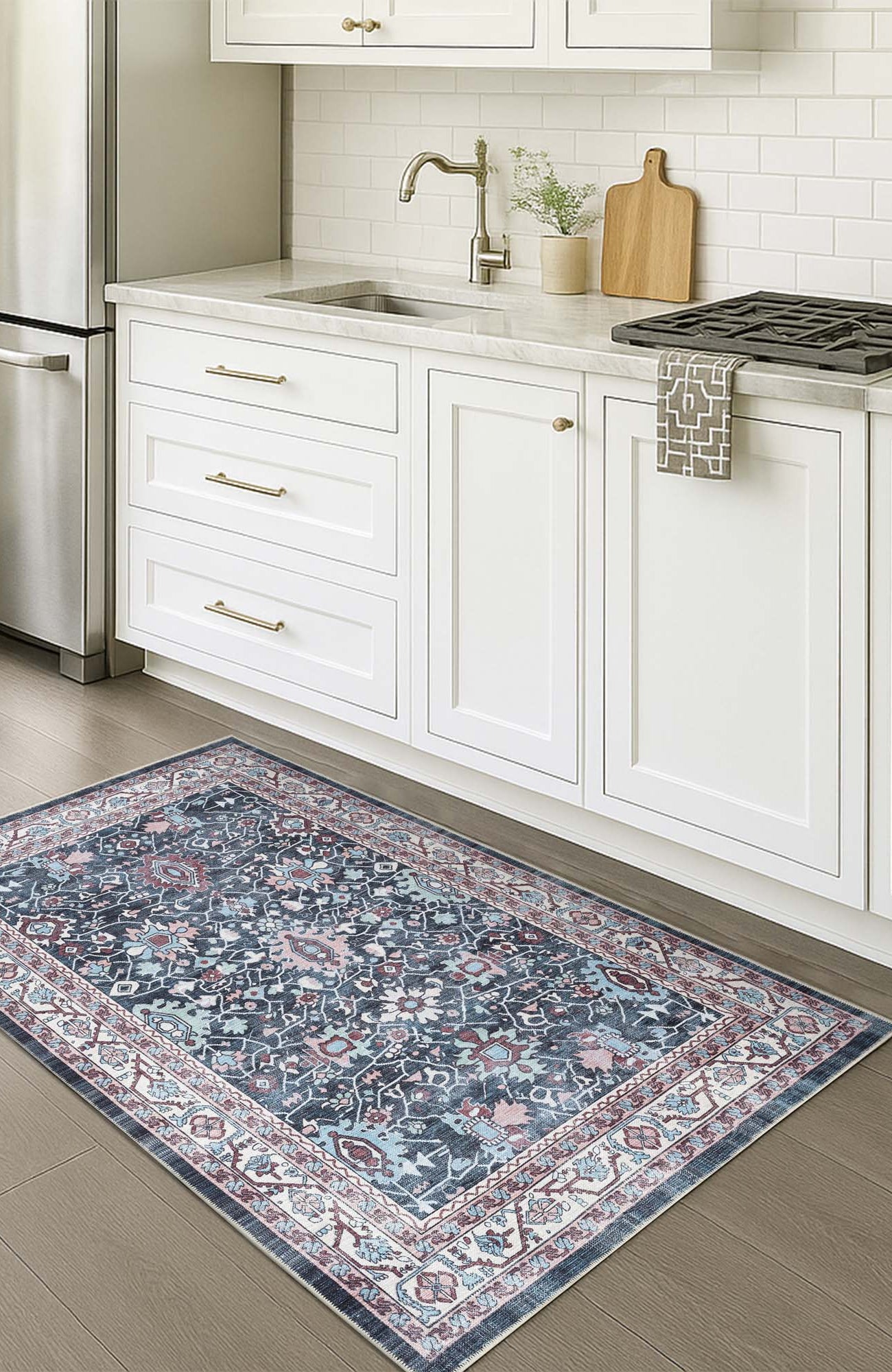 Axelle Blue Turkish Oushak Vintage Rug