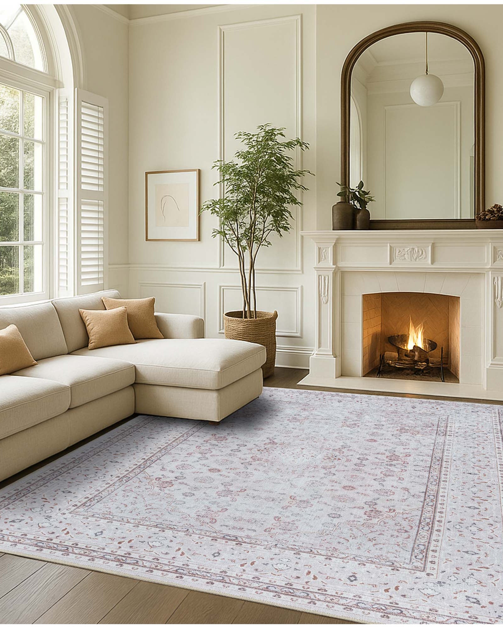 Shula Neutral Muted White & Blush Turkish Rug