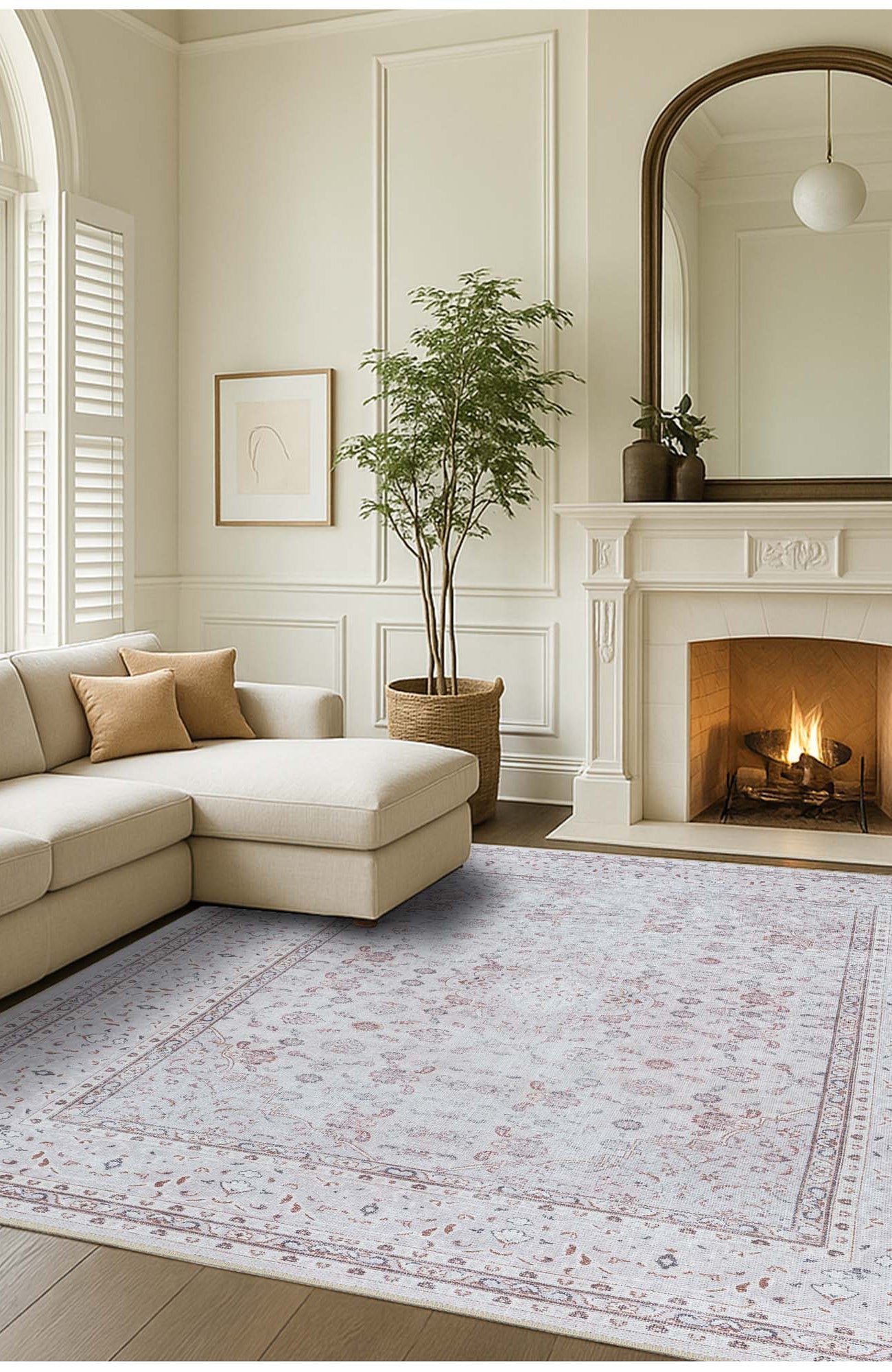 Shula Neutral Muted White & Blush Turkish Rug