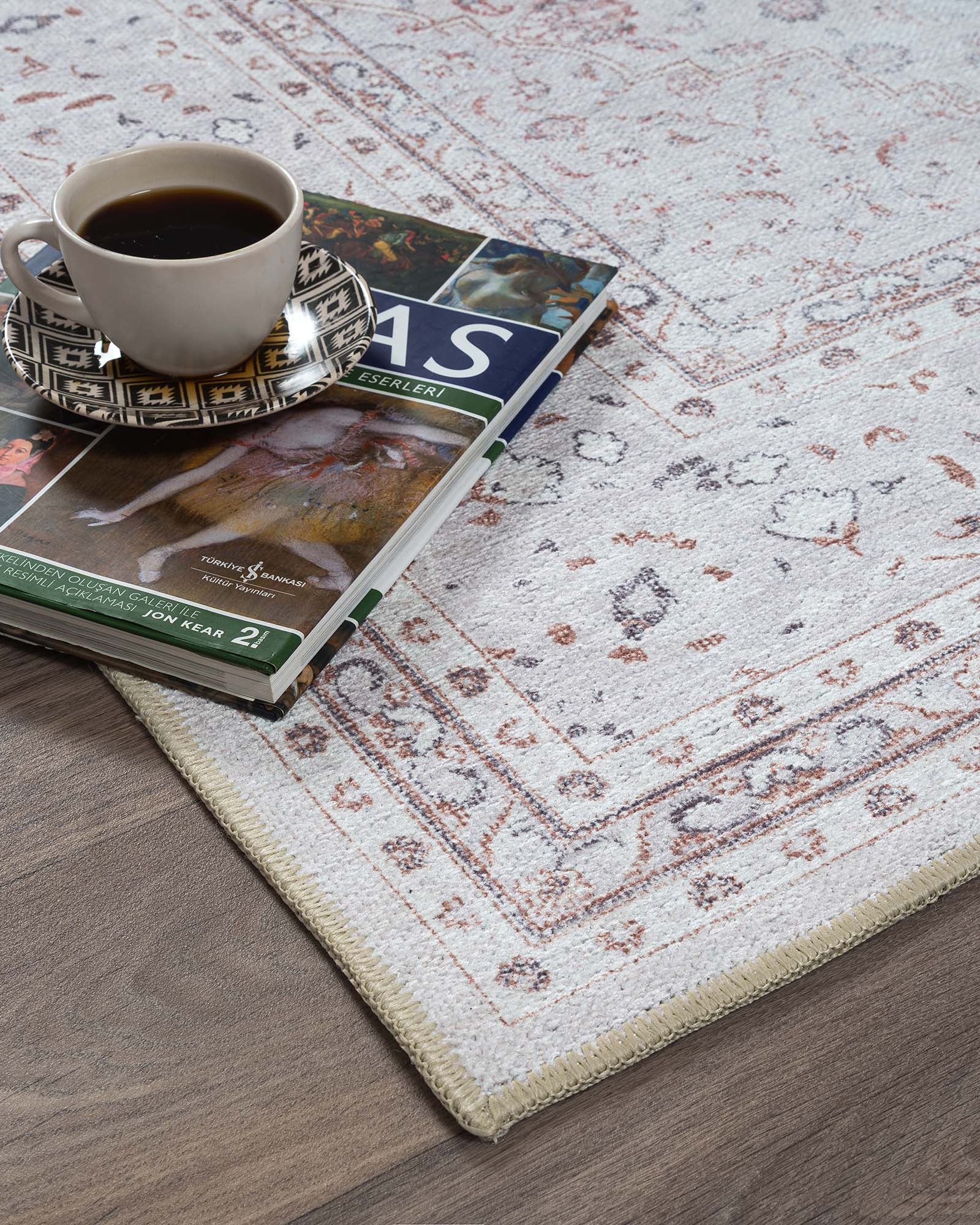 Shula Neutral Muted White & Blush Turkish Rug