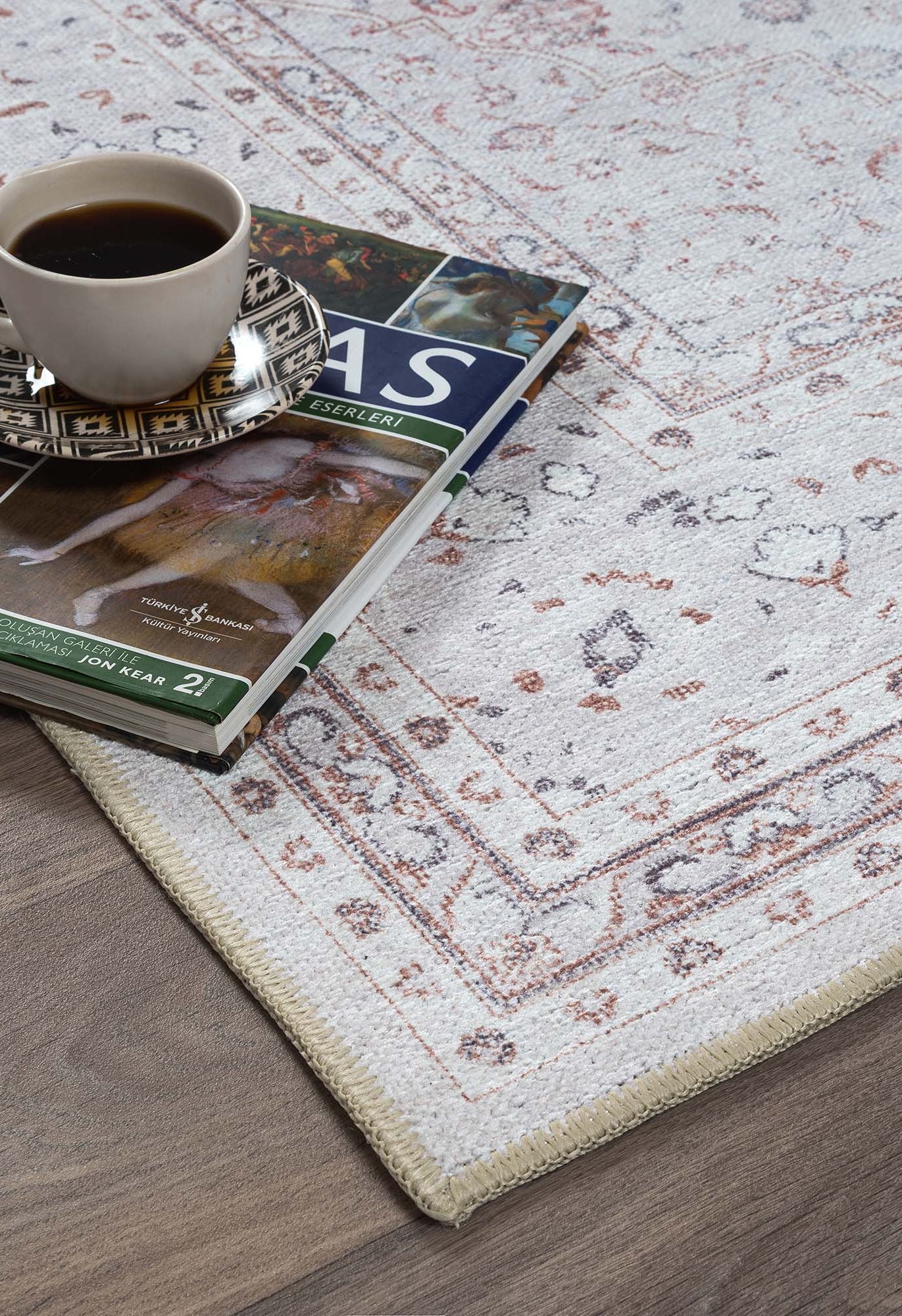 Shula Neutral Muted White & Blush Turkish Rug