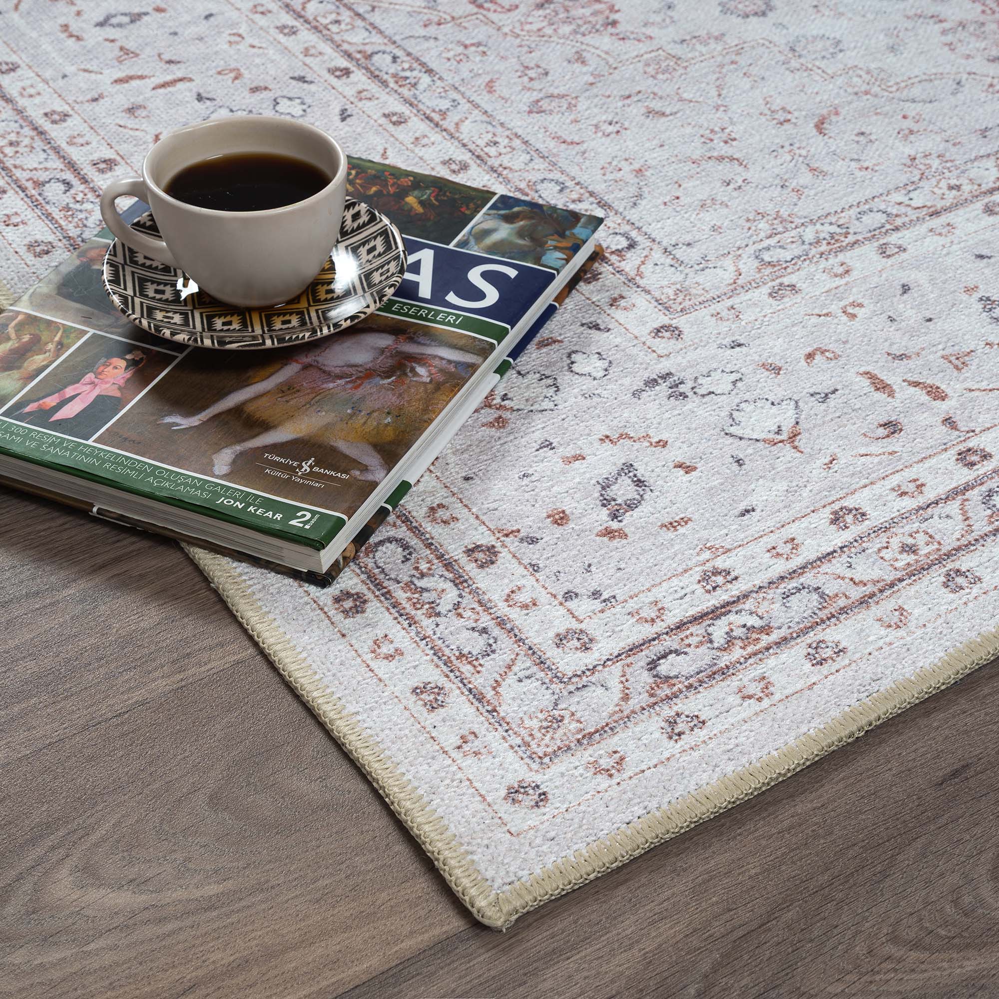 Shula Neutral Muted White & Blush Turkish Rug