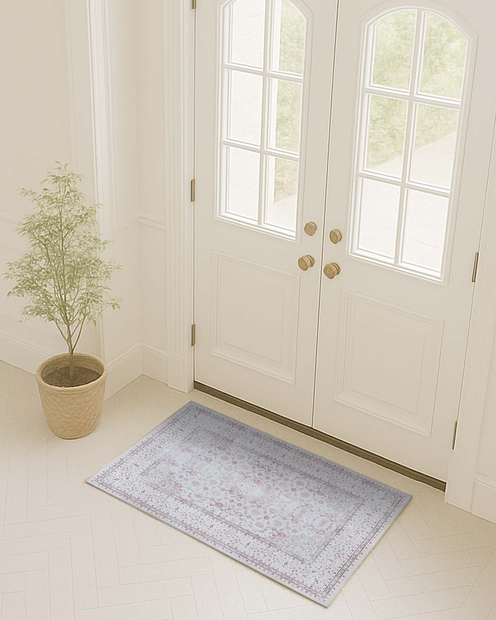 Shula Neutral Muted White & Blush Turkish Rug