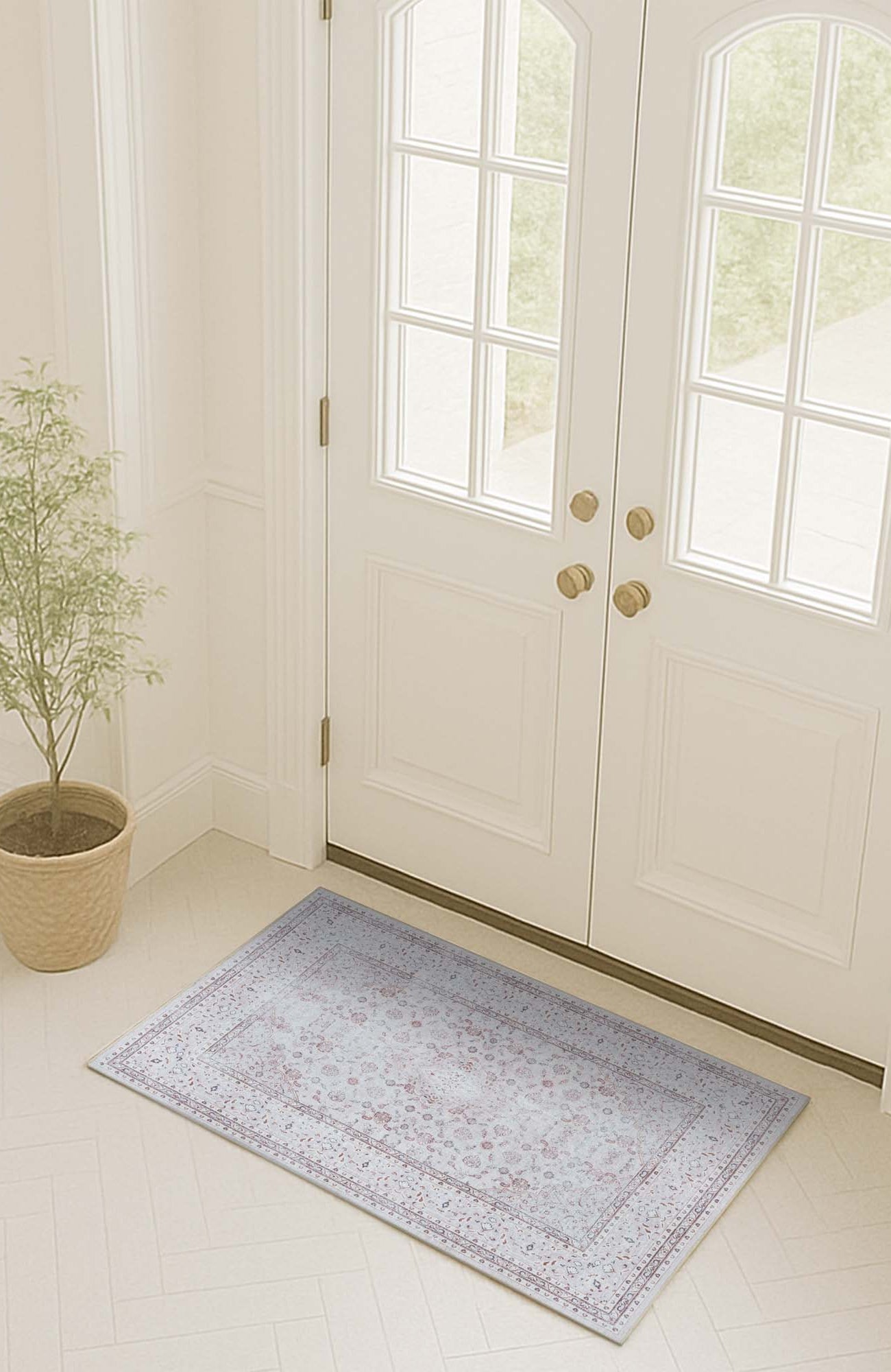 Shula Neutral Muted White & Blush Turkish Rug