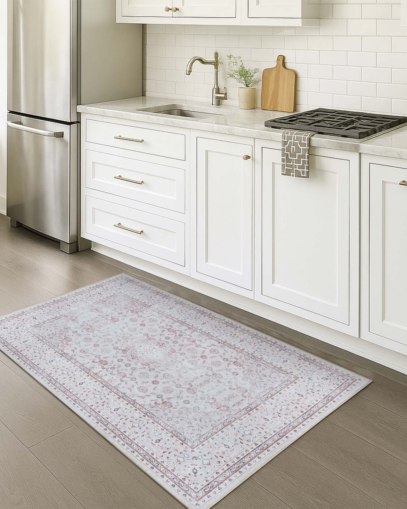 Shula Neutral Muted White & Blush Turkish Rug