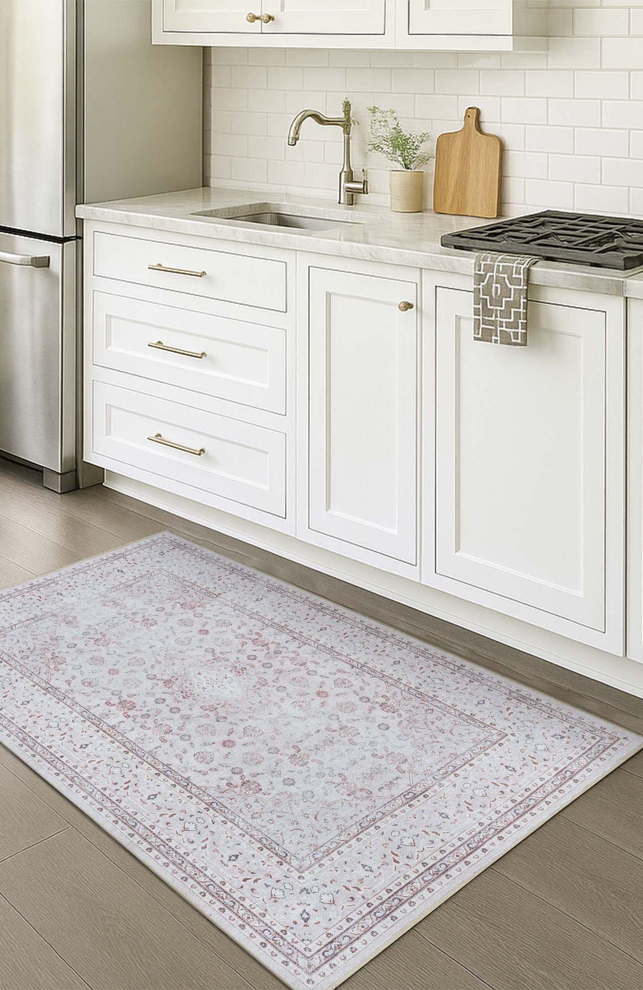 Shula Neutral Muted White & Blush Turkish Rug