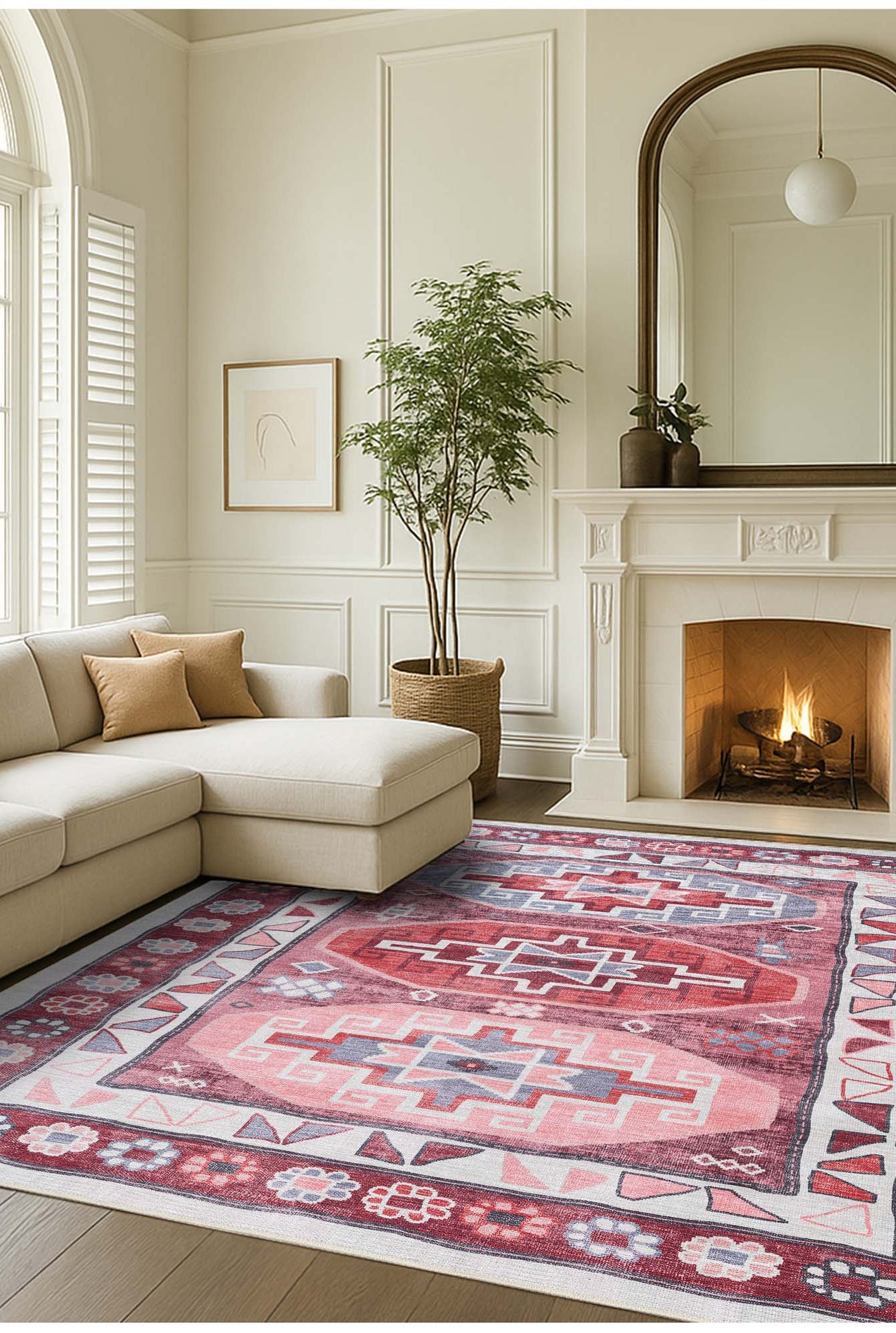 Aura Red Orange Herki Vintage Oushak Rug