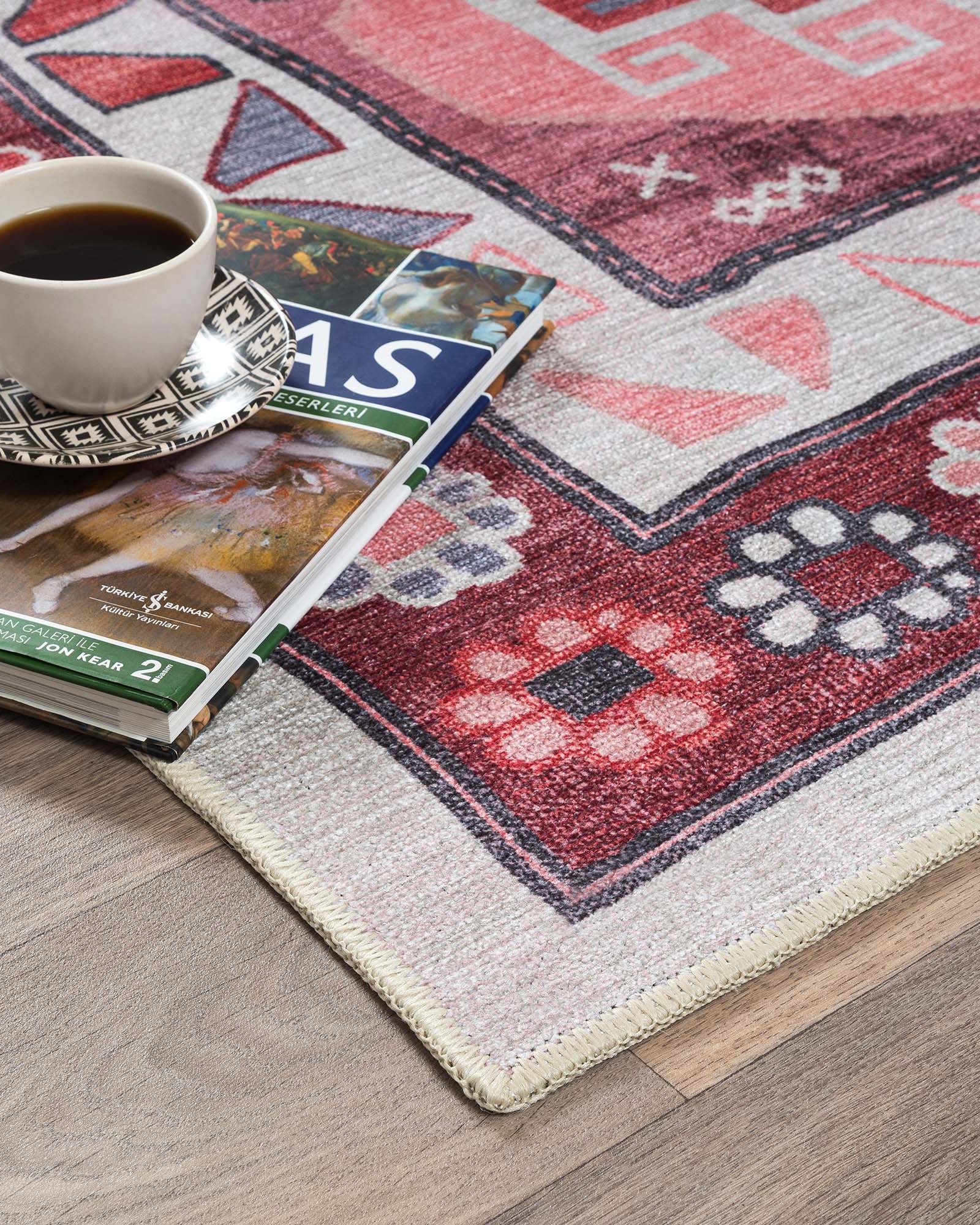 Aura Red Orange Herki Vintage Oushak Rug