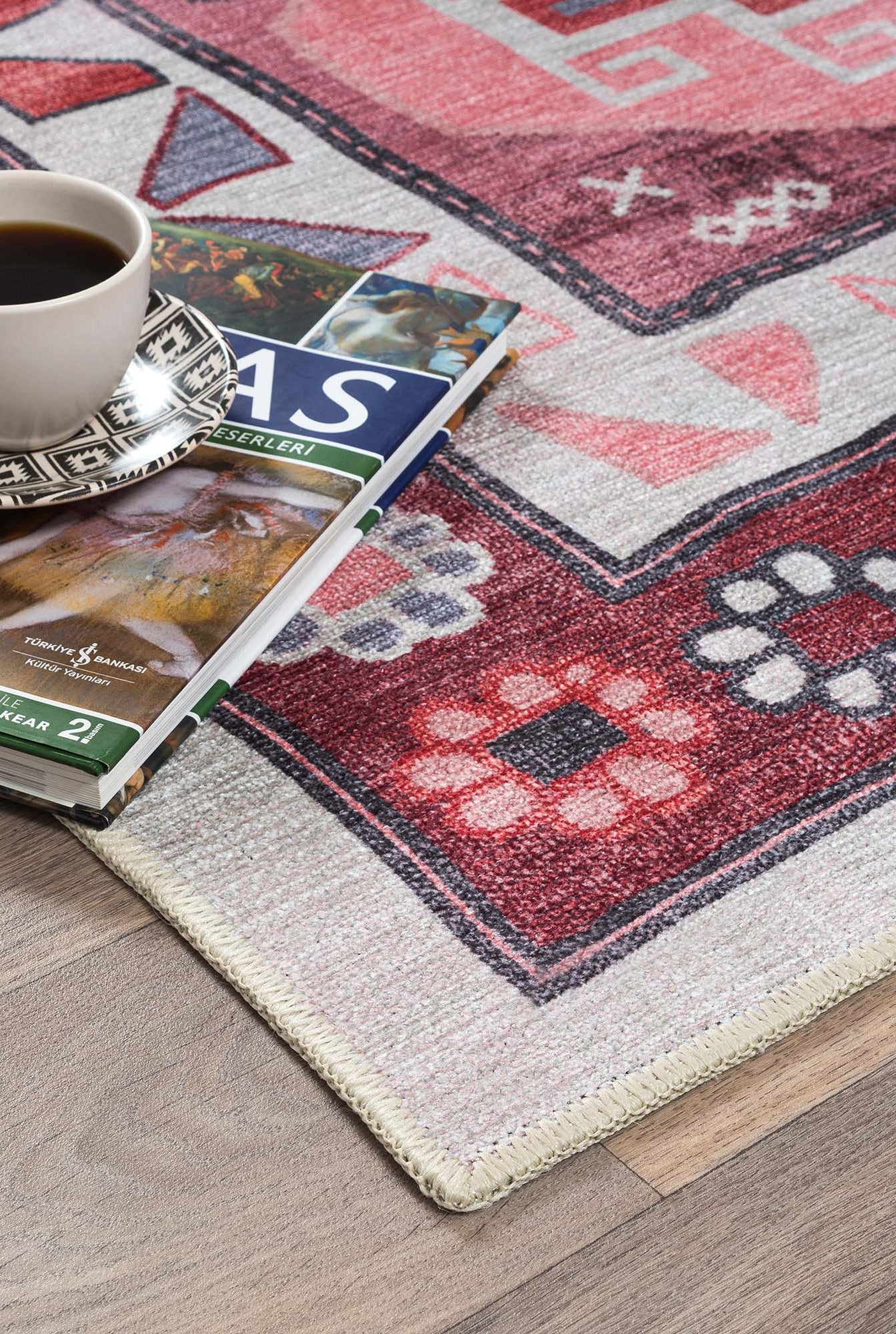 Aura Red Orange Herki Vintage Oushak Rug