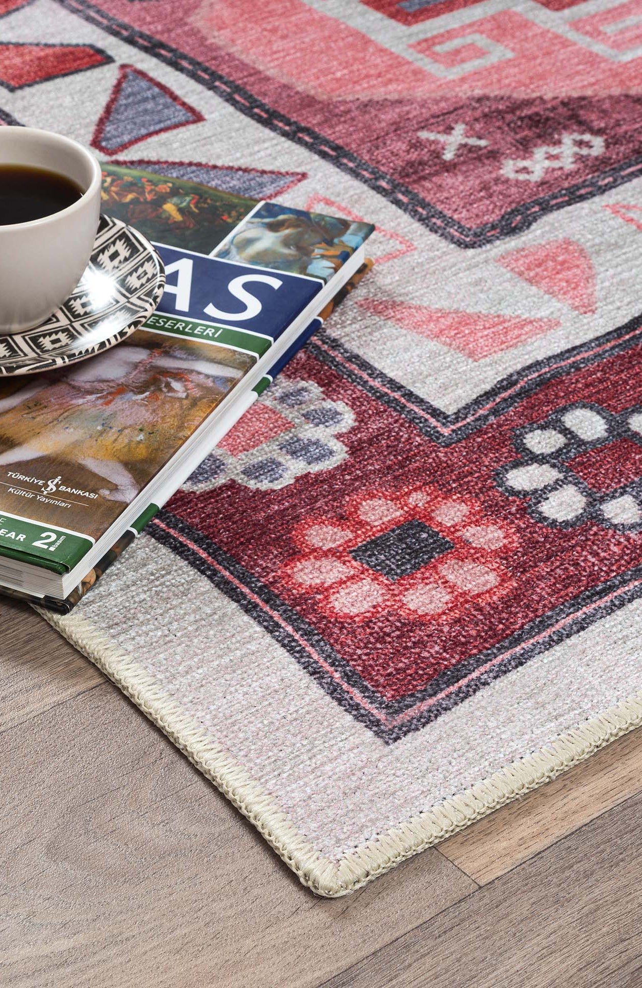 Aura Red Orange Herki Vintage Oushak Rug