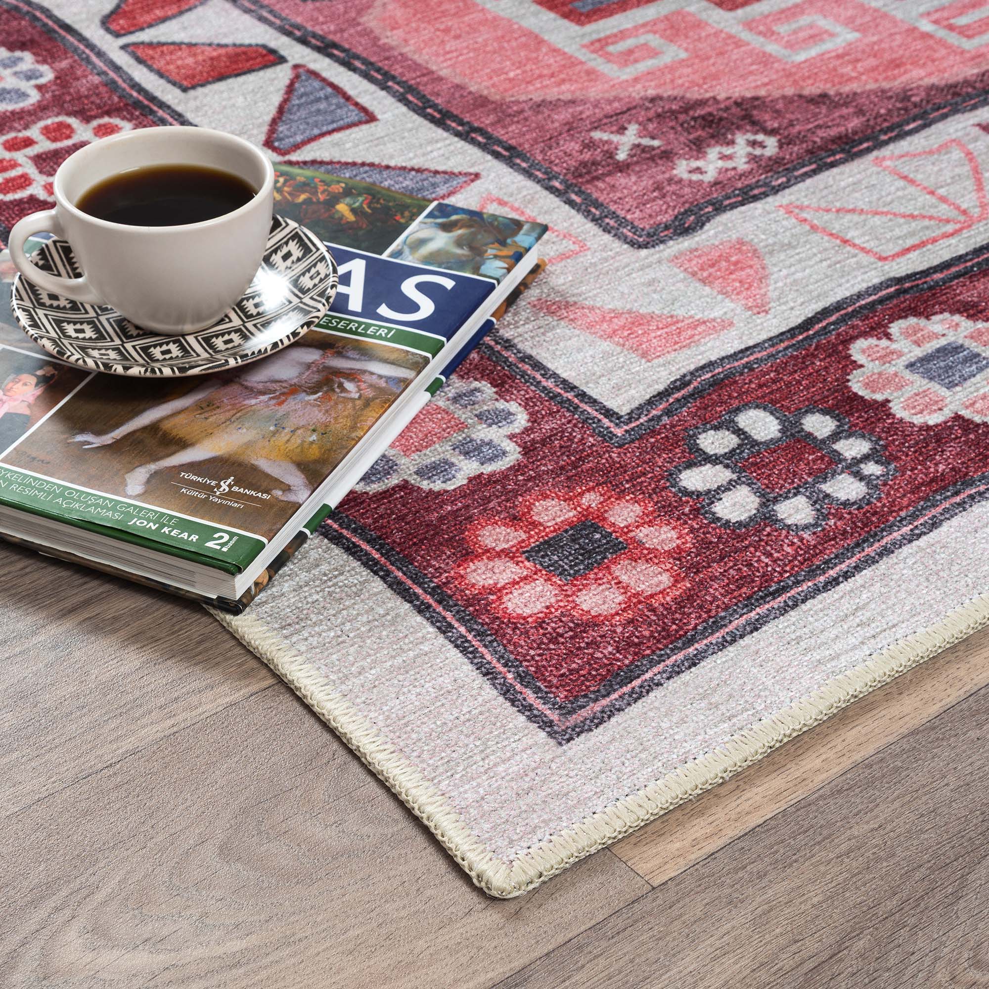 Aura Red Orange Herki Vintage Oushak Rug