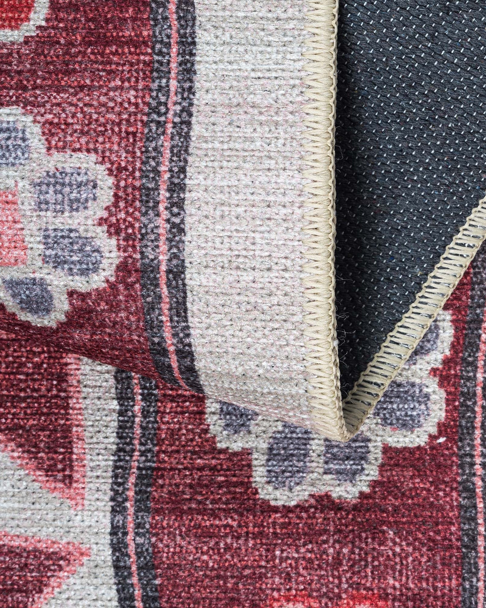 Aura Red Orange Herki Vintage Oushak Rug