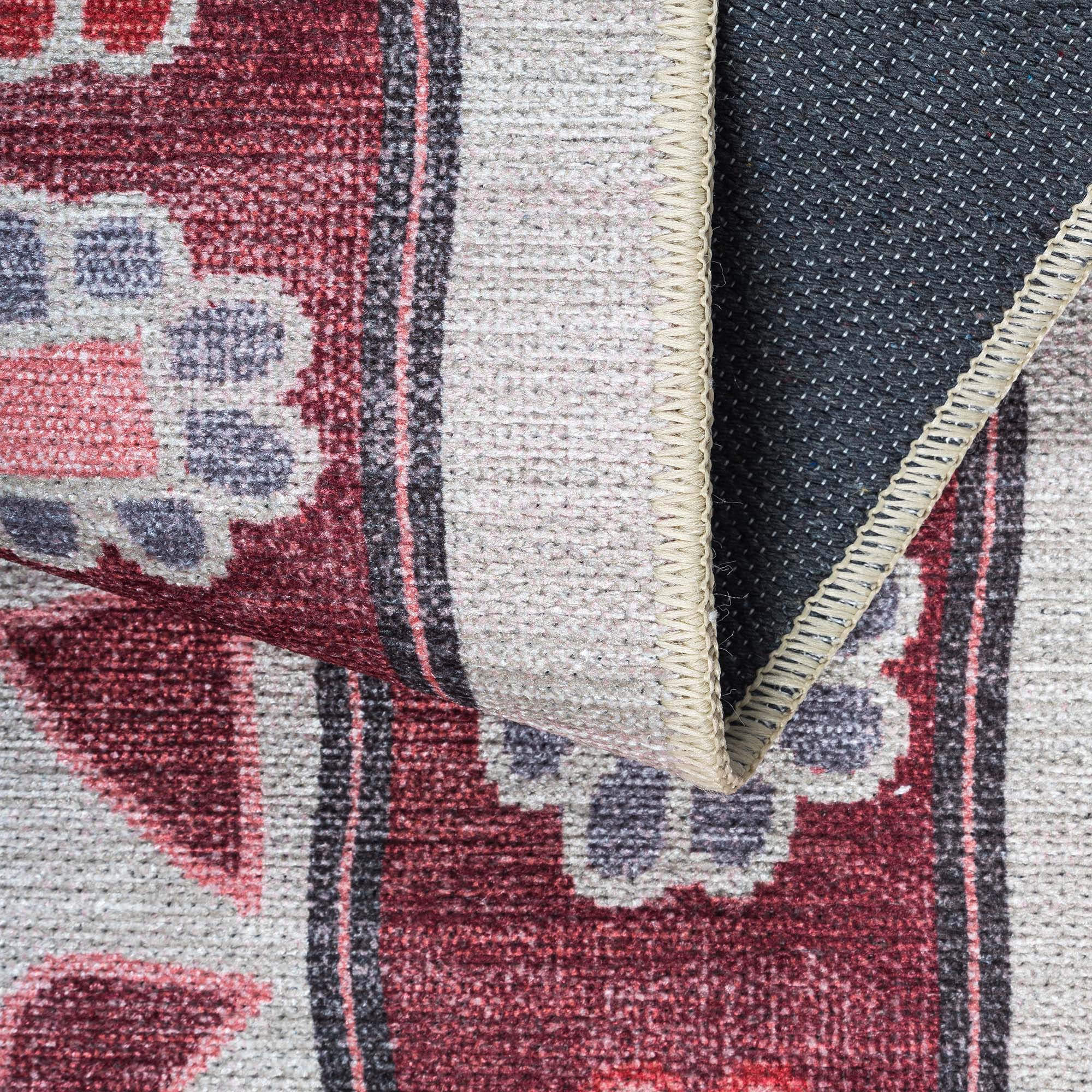 Aura Red Orange Herki Vintage Oushak Rug