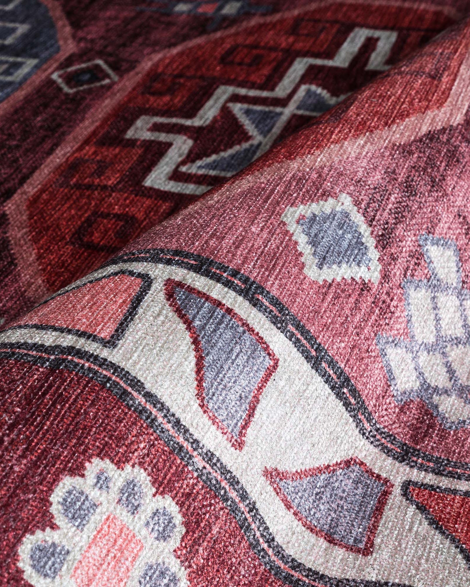 Aura Red Orange Herki Vintage Oushak Rug