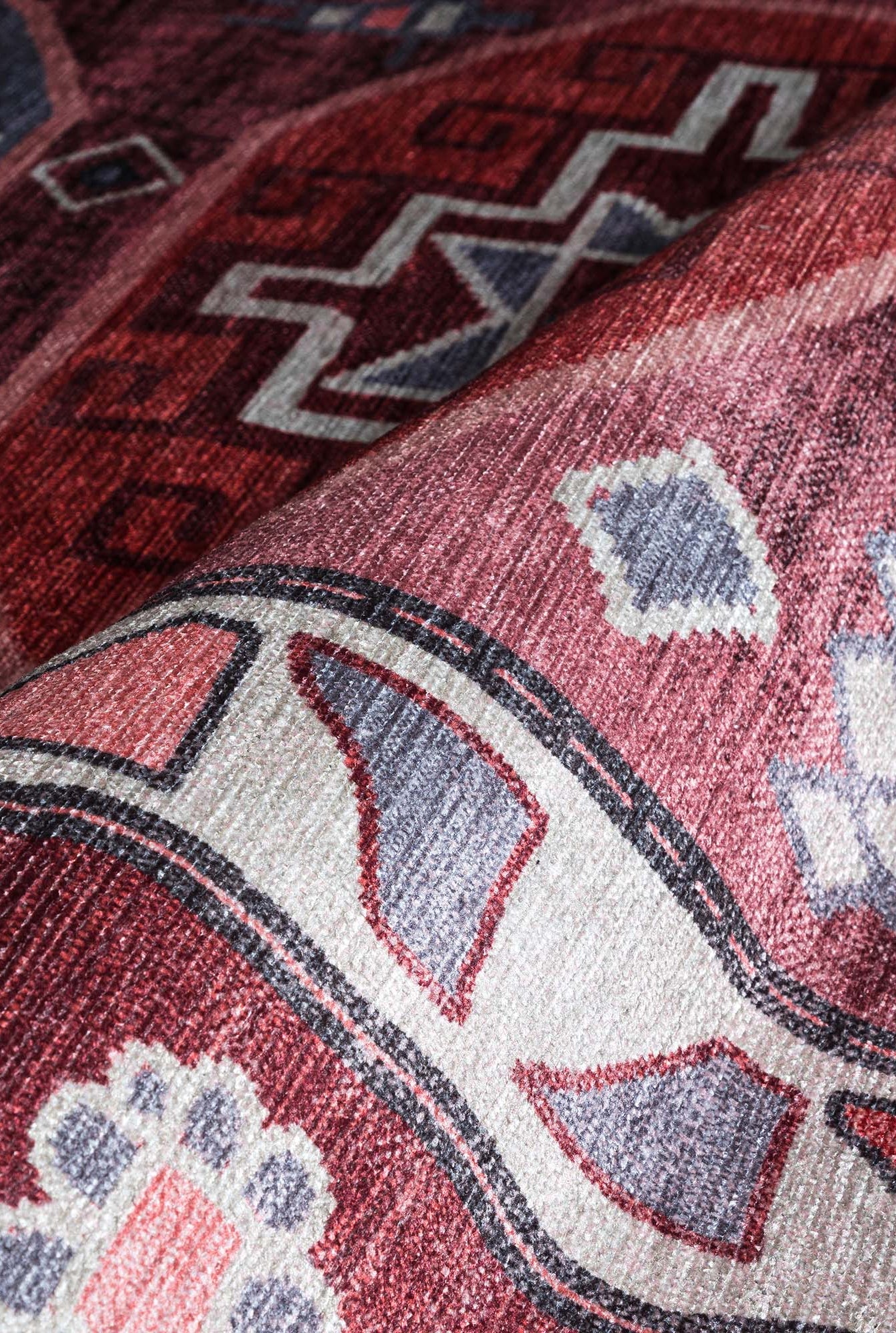 Aura Red Orange Herki Vintage Oushak Rug
