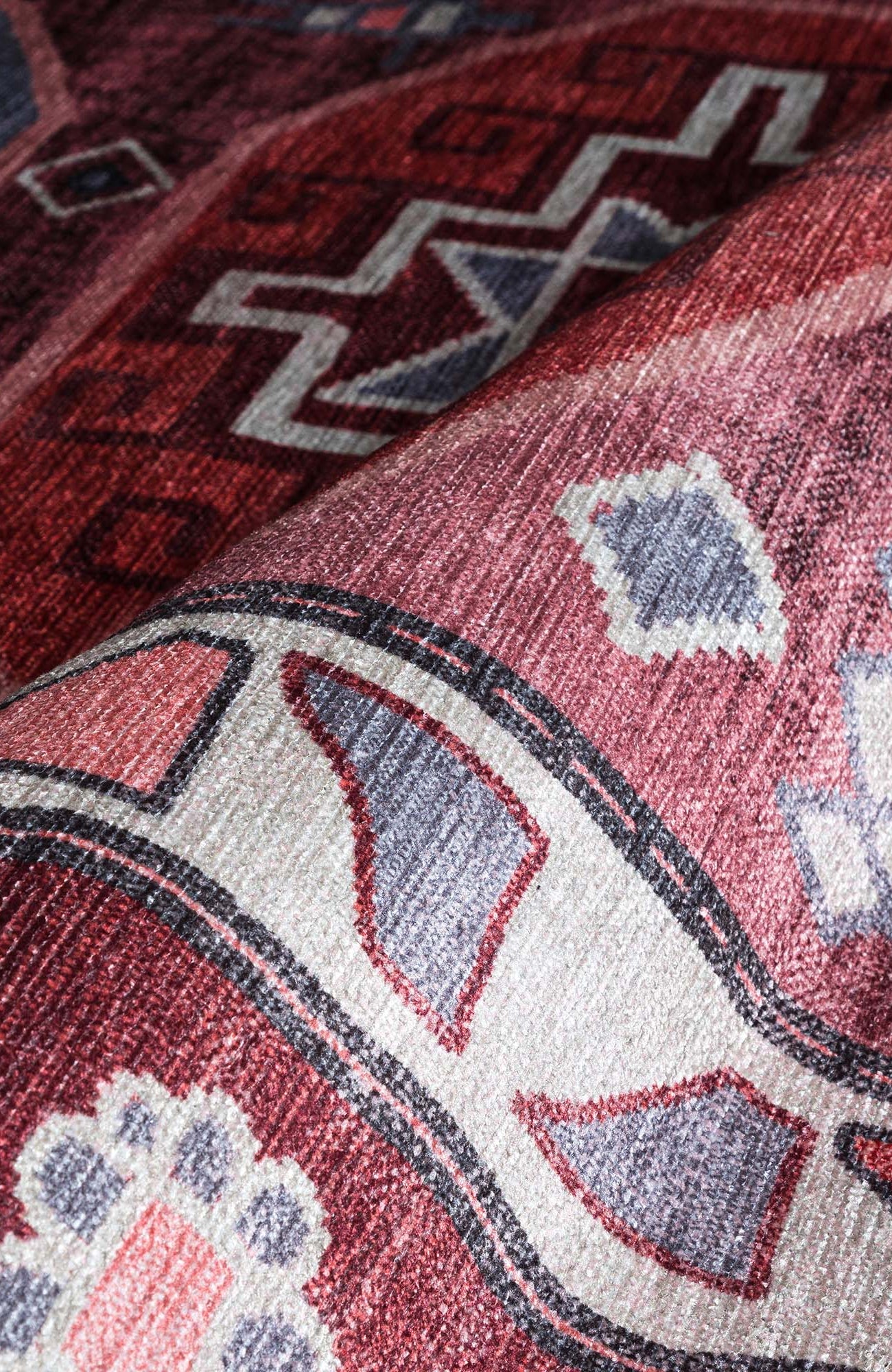 Aura Red Orange Herki Vintage Oushak Rug