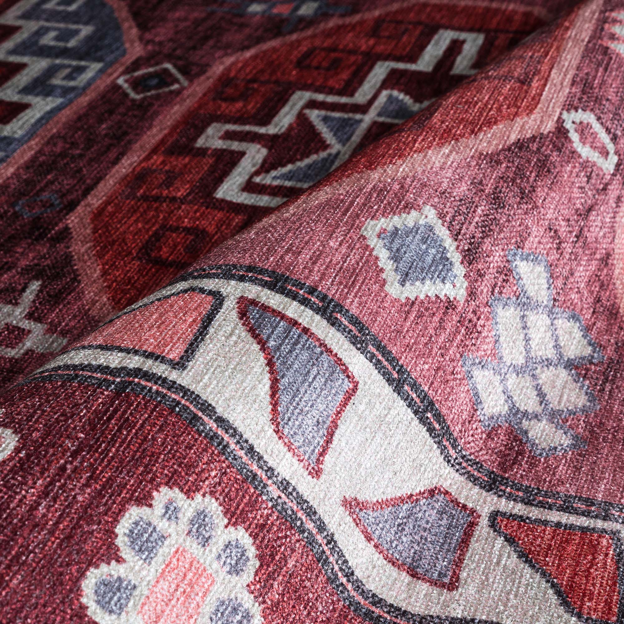 Aura Red Orange Herki Vintage Oushak Rug