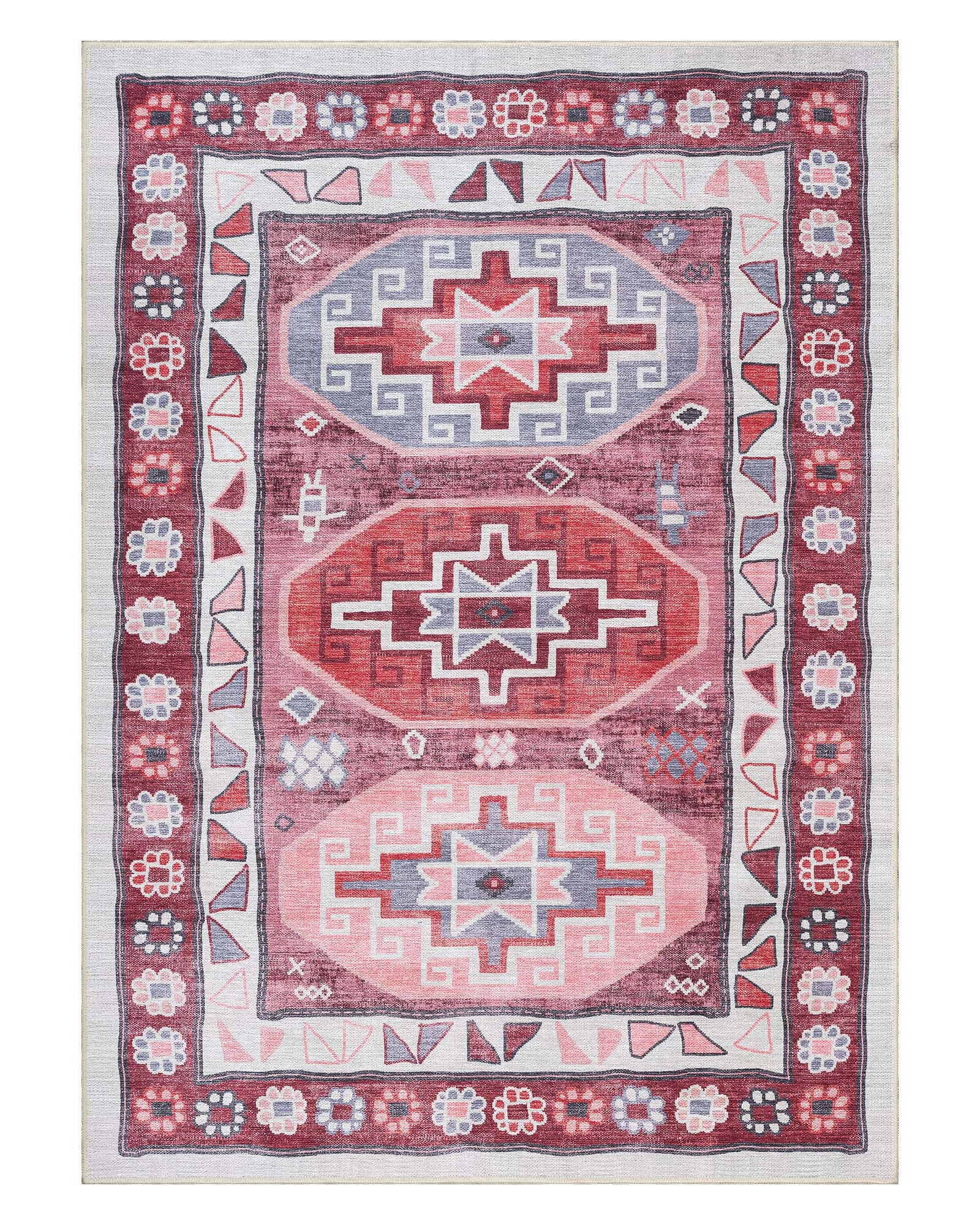 Aura Red Orange Herki Vintage Oushak Rug
